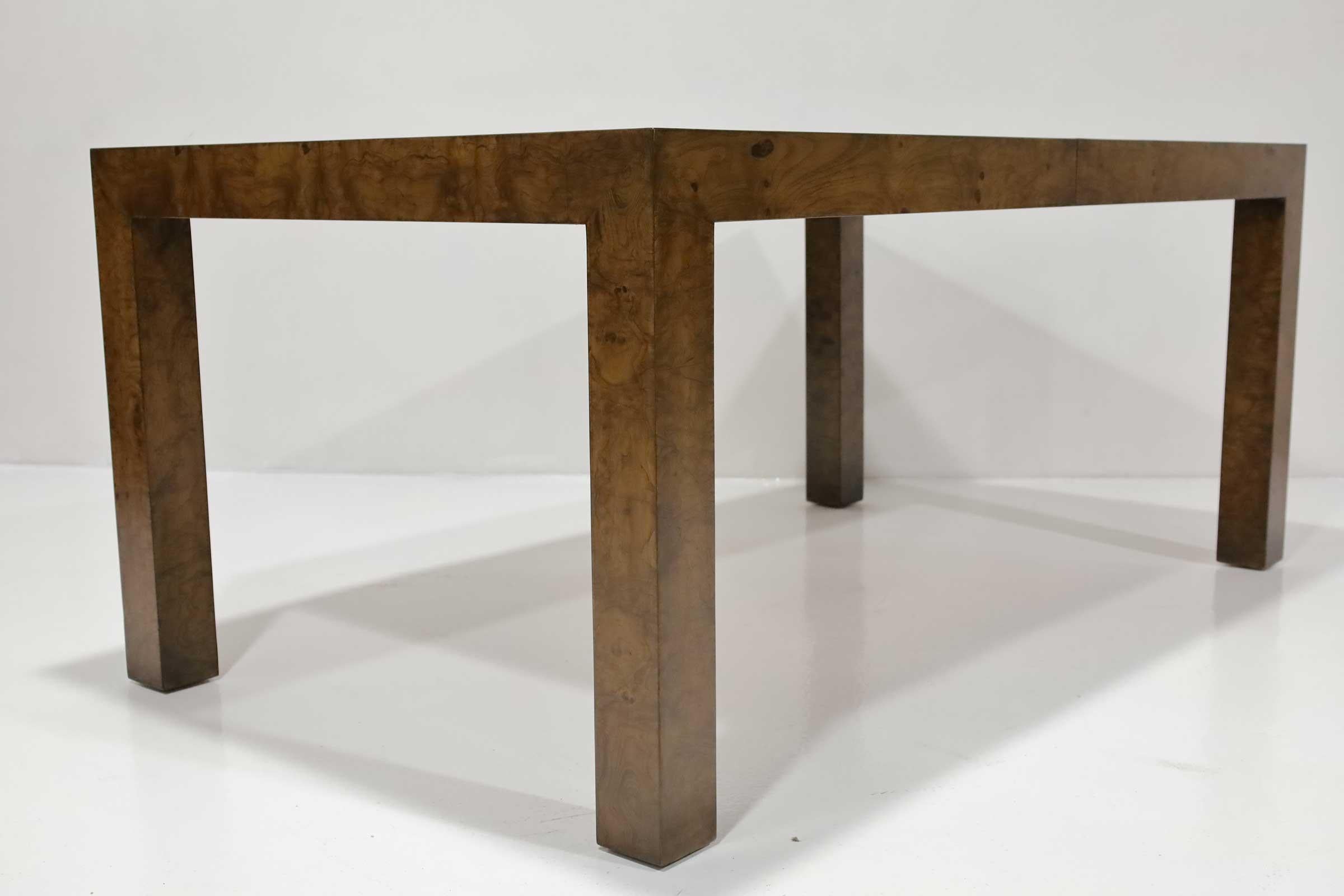 Milo Baughman Burlwood Parsons Dining Table In Good Condition For Sale In Dallas, TX
