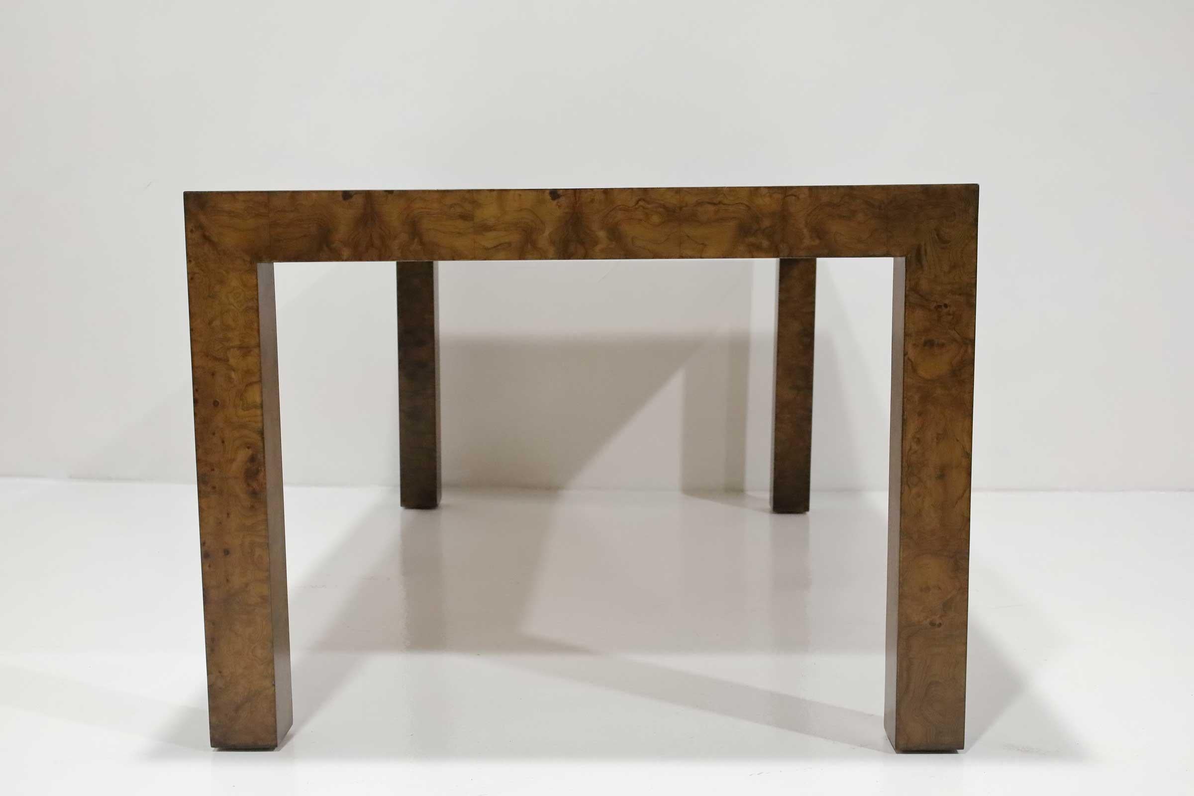 20th Century Milo Baughman Burlwood Parsons Dining Table For Sale