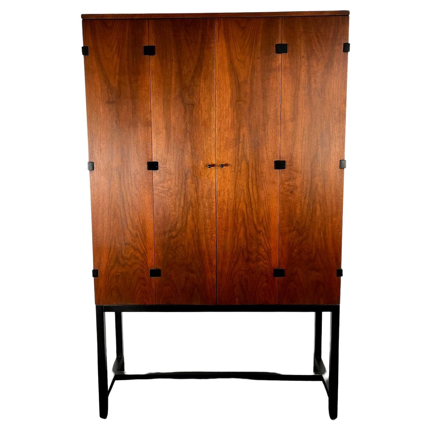 Milo Baughman Cabinet in Walnut and Black Lacquer for Directional