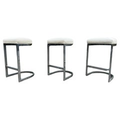 Milo Baughman Cantilever Chrome Bar Stools – Set of 3
