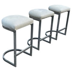Milo Baughman Cantilever Chrome Bar Stools – Set of 3