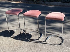 Milo Baughman Tabourets de bar en porte-à-faux en chrome - Lot de 3