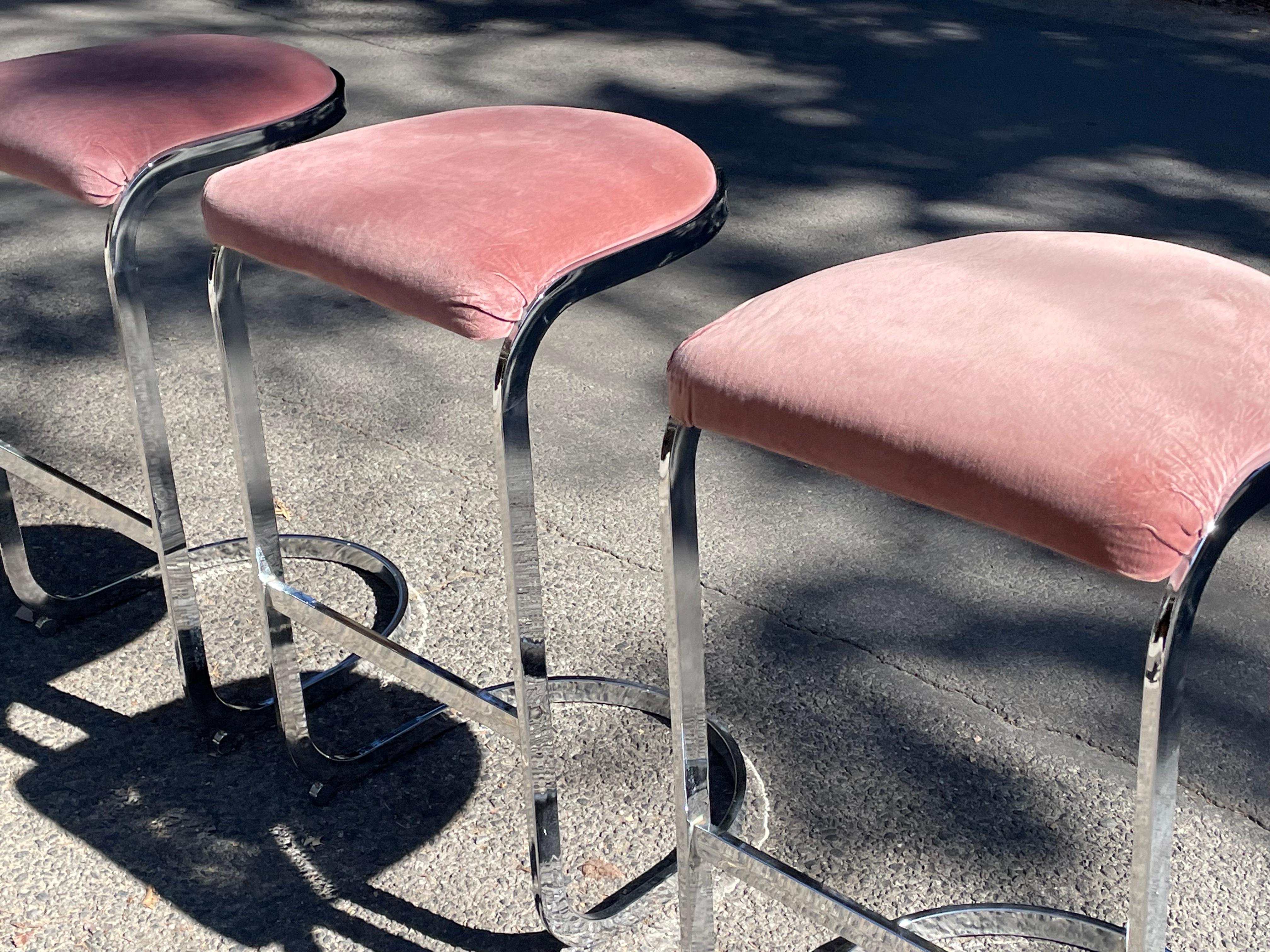 Milo Baughman Cantilevered Chrome Bar Stools – Set of 3 1