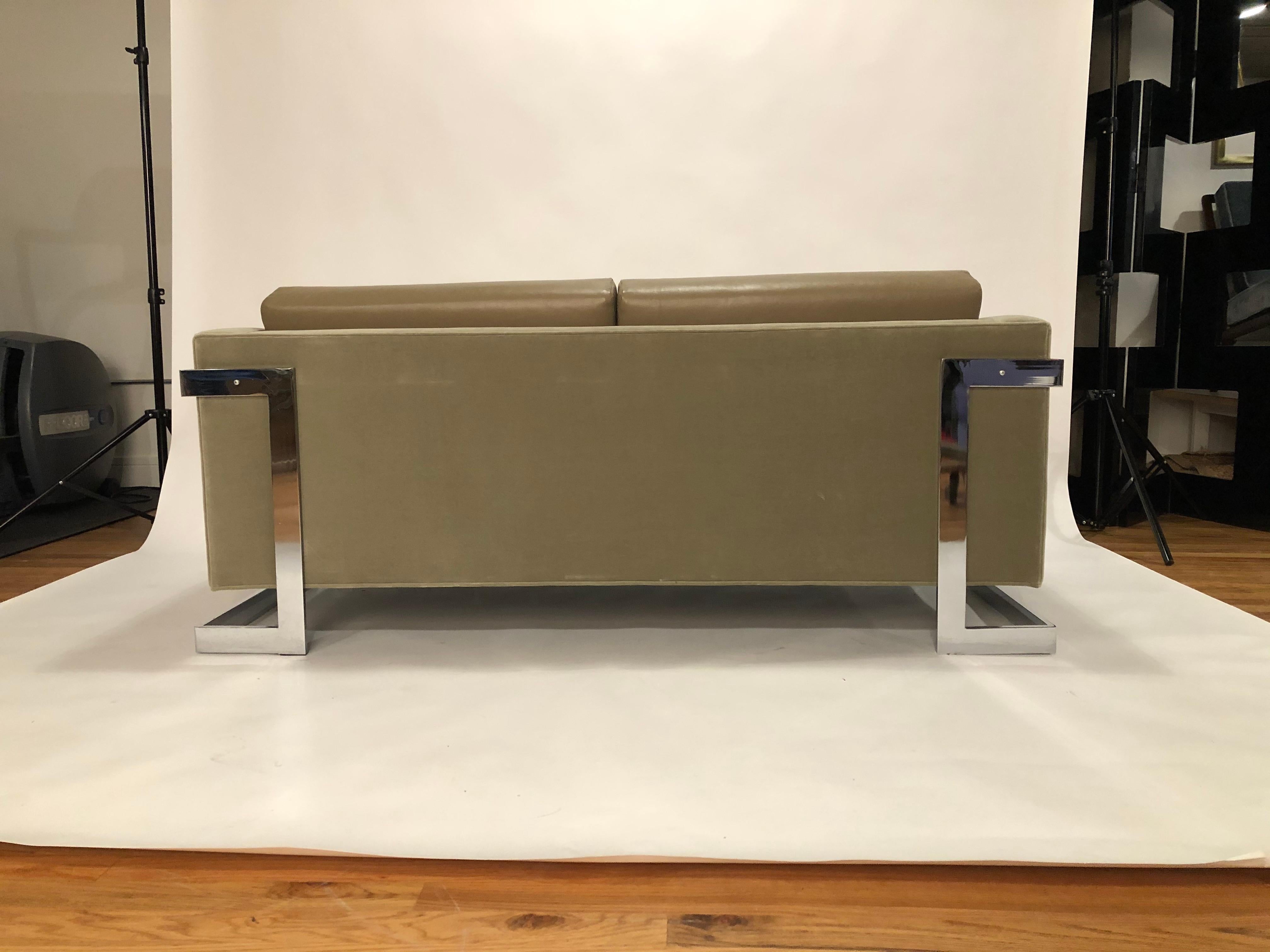 Polished Milo Baughman Cantilevered Love Seat for Thayer Coggin