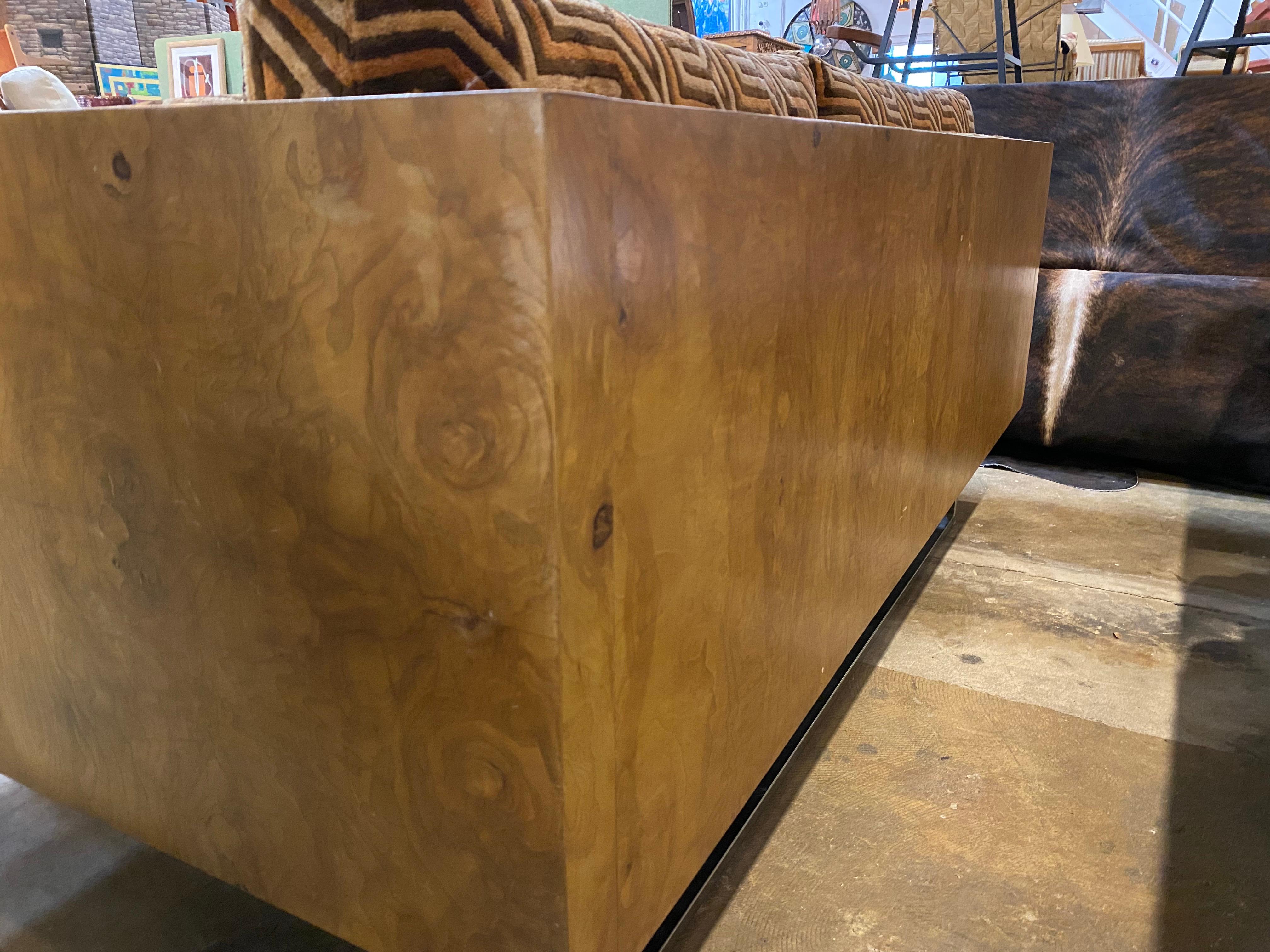 American Milo Baughman Case Sofa for Thayer Coggin, Burl Wood with Original Larsen Fabric