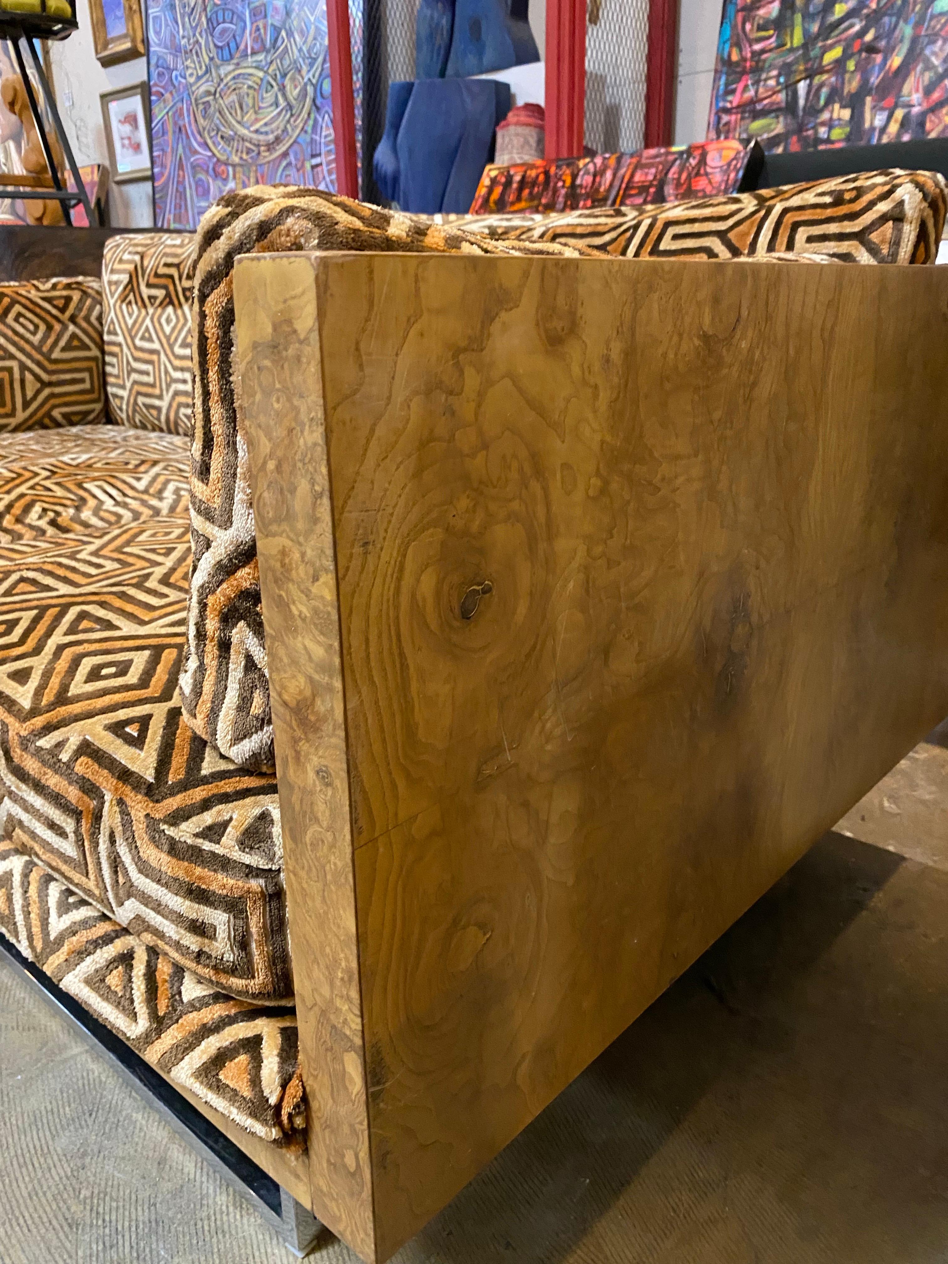 Late 20th Century Milo Baughman Case Sofa for Thayer Coggin, Burl Wood with Original Larsen Fabric