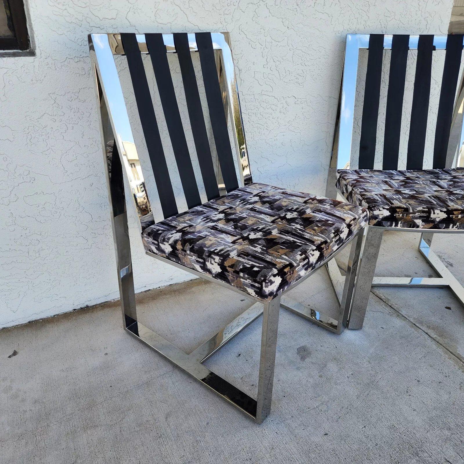 Milo Baughman Chairs MCM Stainless Steel Pair For Sale 9