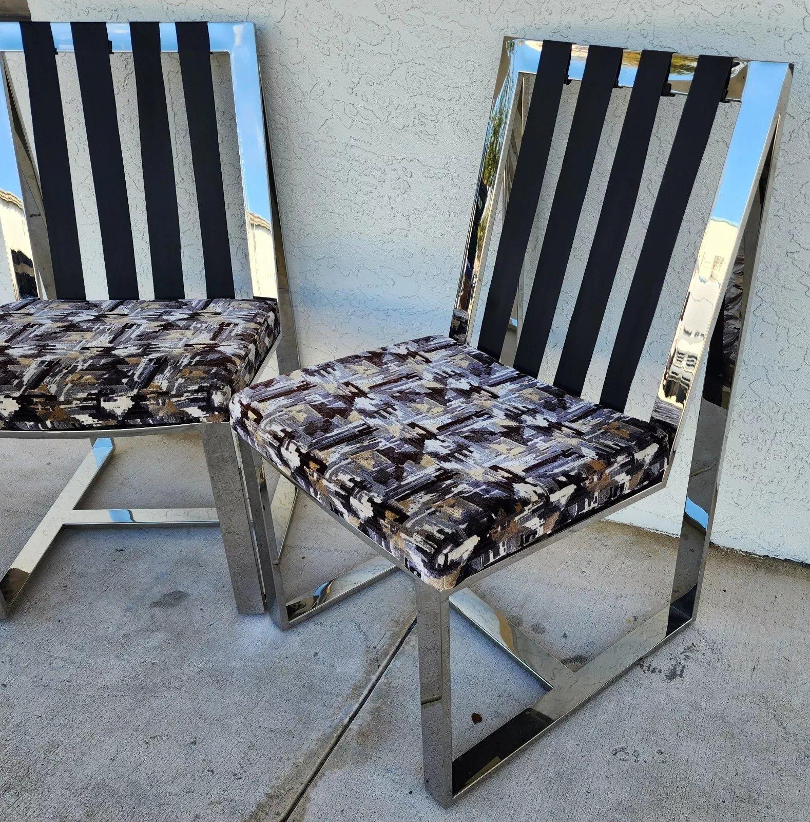 Late 20th Century Milo Baughman Chairs MCM Stainless Steel Pair For Sale