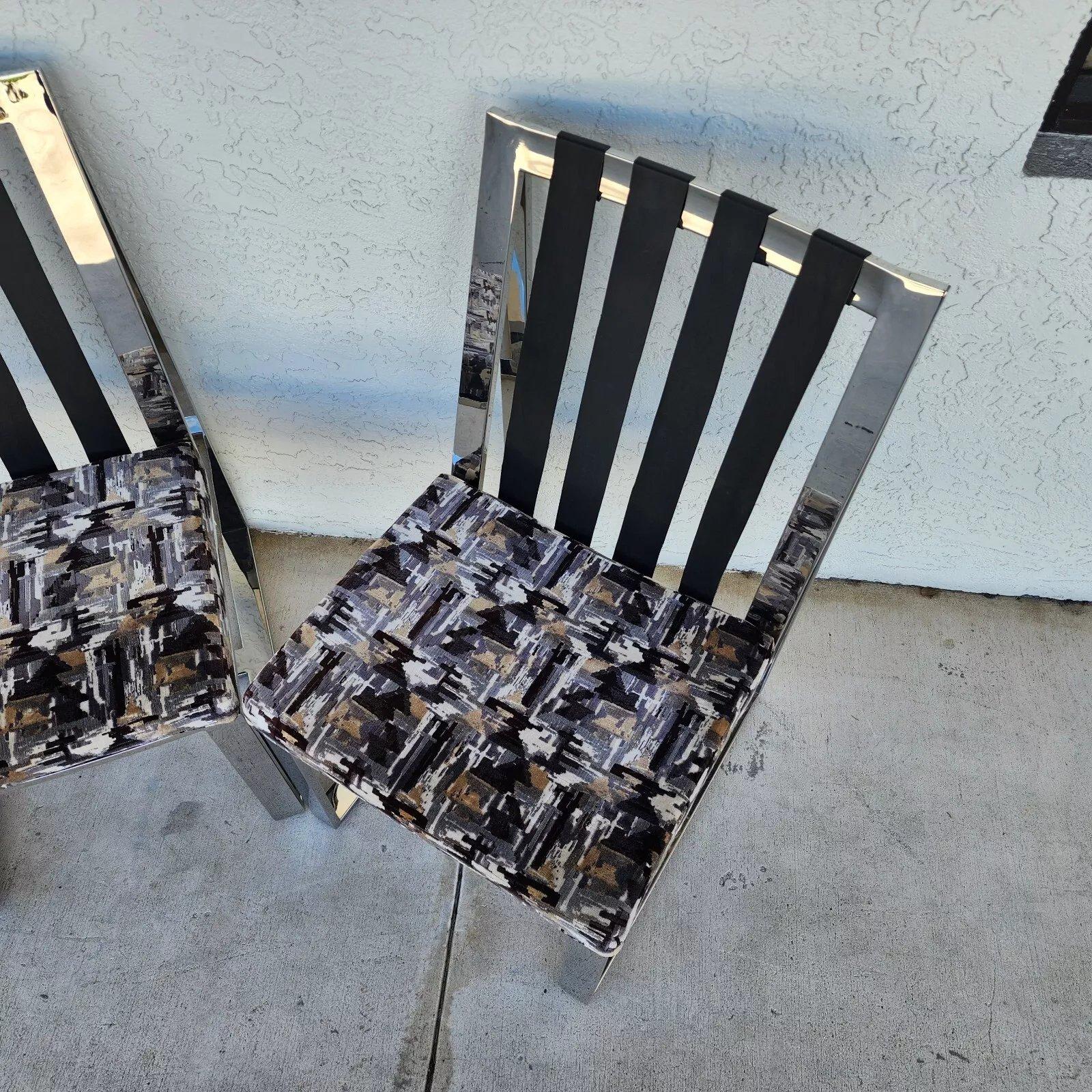 Milo Baughman Chairs MCM Stainless Steel Pair For Sale 1
