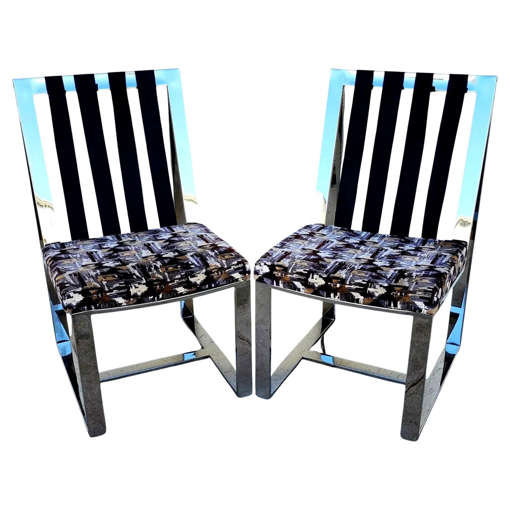 Milo Baughman Chairs MCM Stainless Steel Pair