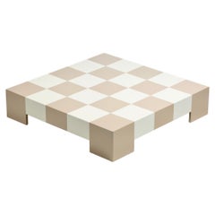 Table basse à damier en laque sable et ivoire Milo Baughman c. 1969