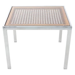 Milo Baughman Chrome and Caned Side Table