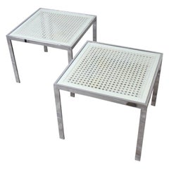 Vintage Milo Baughman Chrome and Caned Side Tables