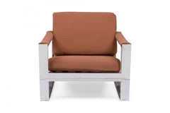 Milo Baughman Chrome and Dark Pink Fabric Upholstered 'Tank' Lounge Armchair