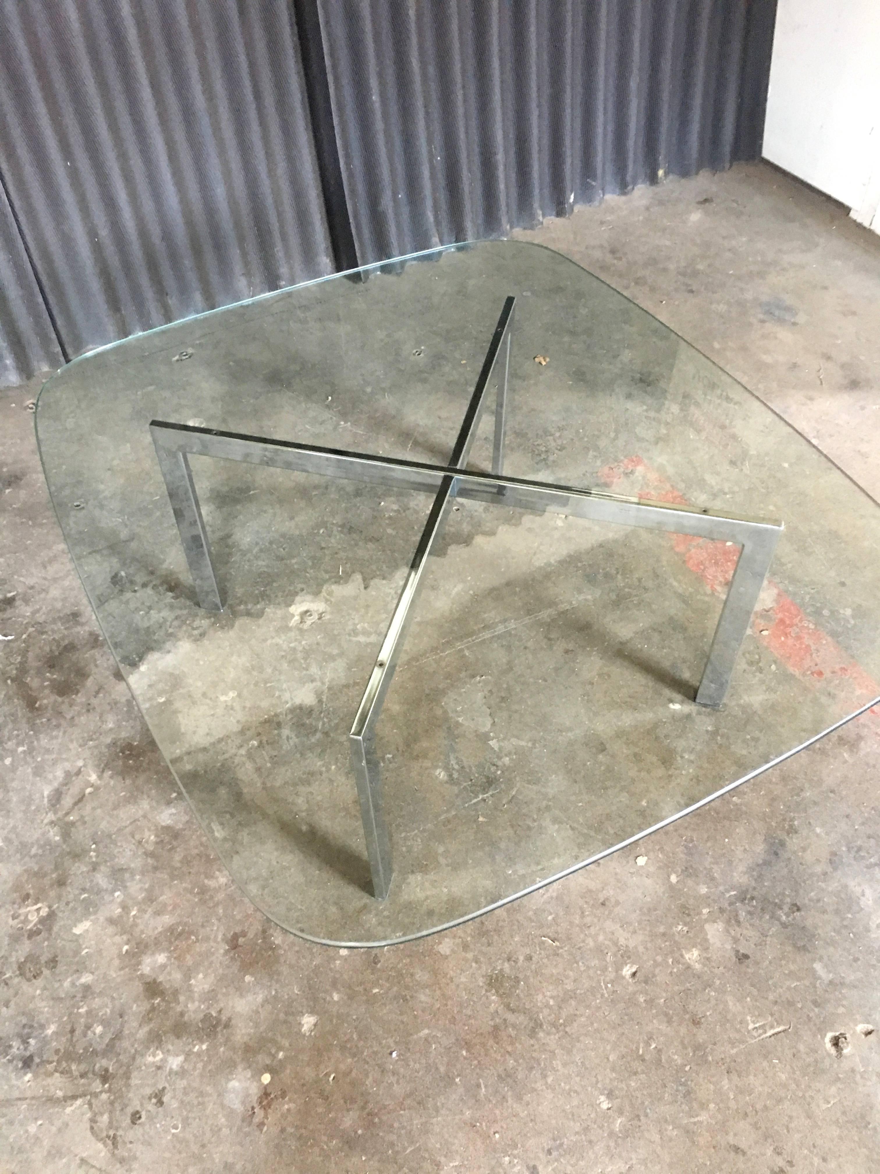 Mid-Century Modern Chrome and Glass Cocktail Table in the style of Mies Van Der Rohe