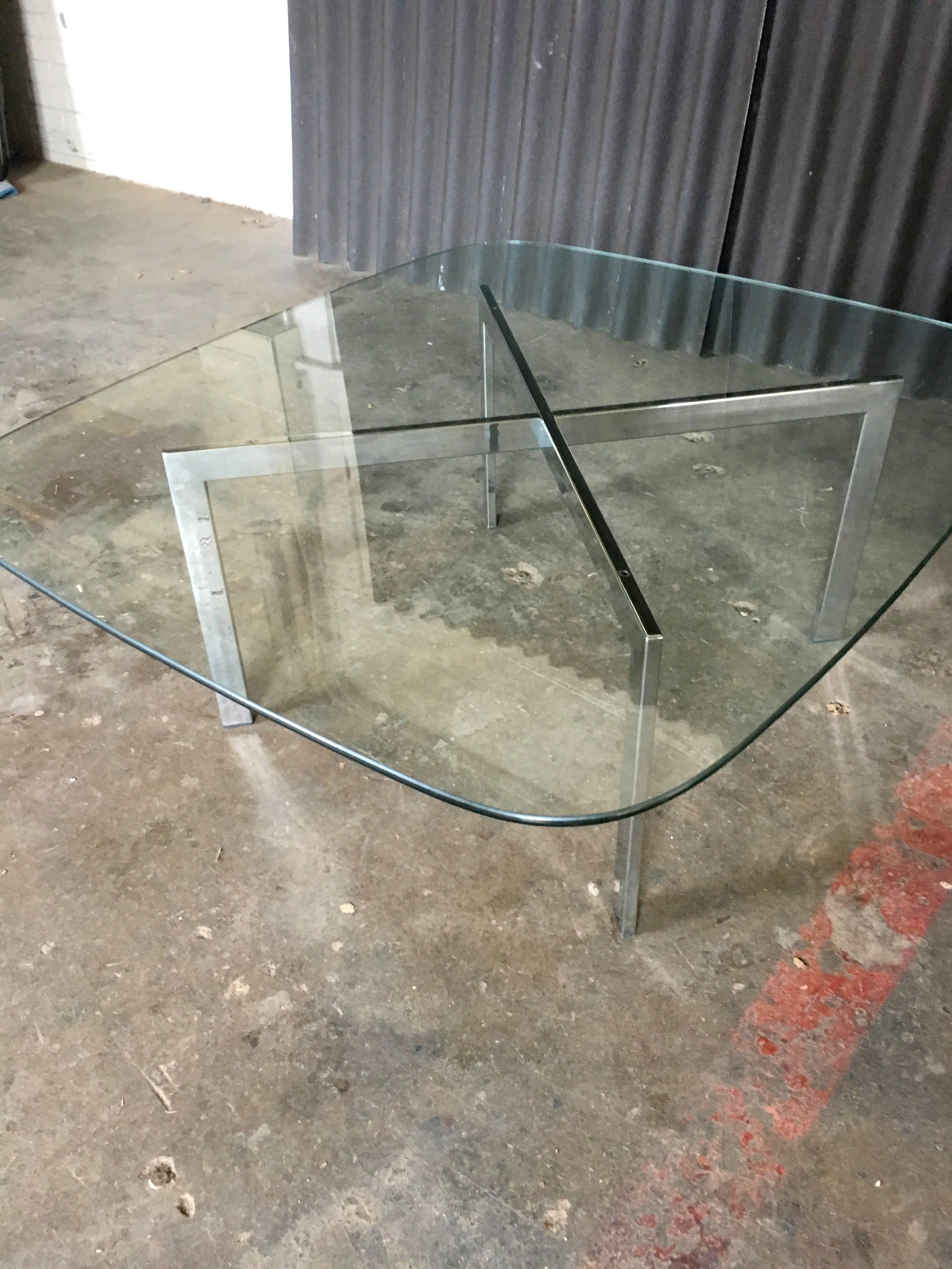 Italian Chrome and Glass Cocktail Table in the style of Mies Van Der Rohe