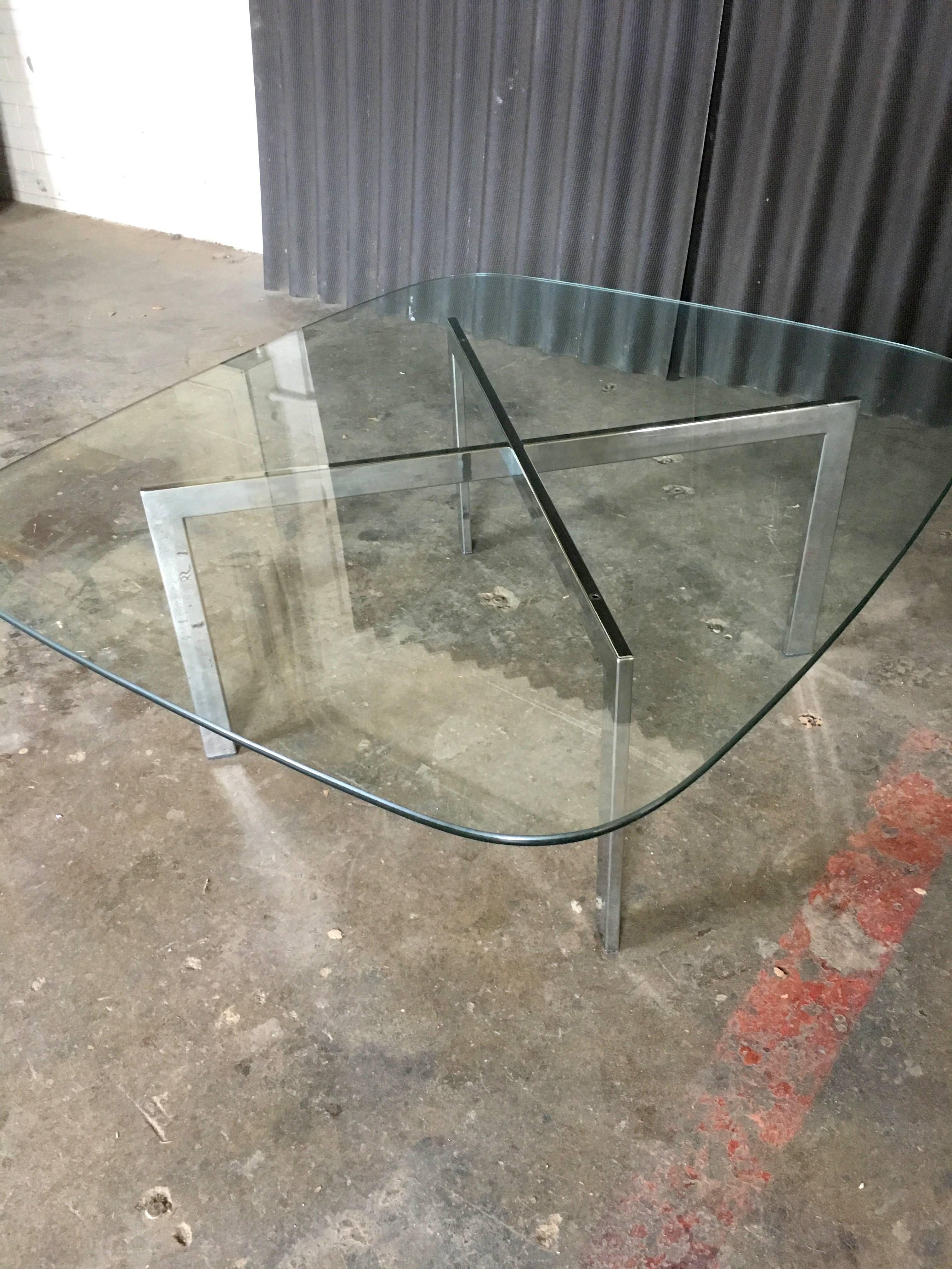 Plated Chrome and Glass Cocktail Table in the style of Mies Van Der Rohe