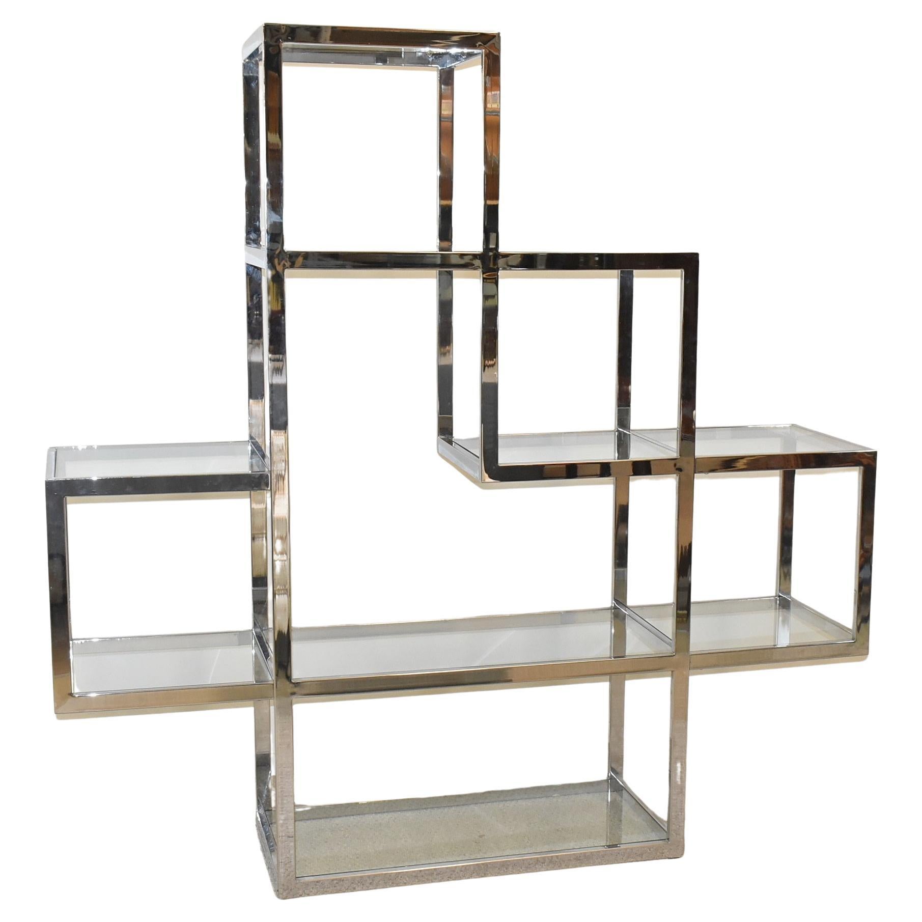 Milo Baughman Chrome and Glass Pyramid Etagere