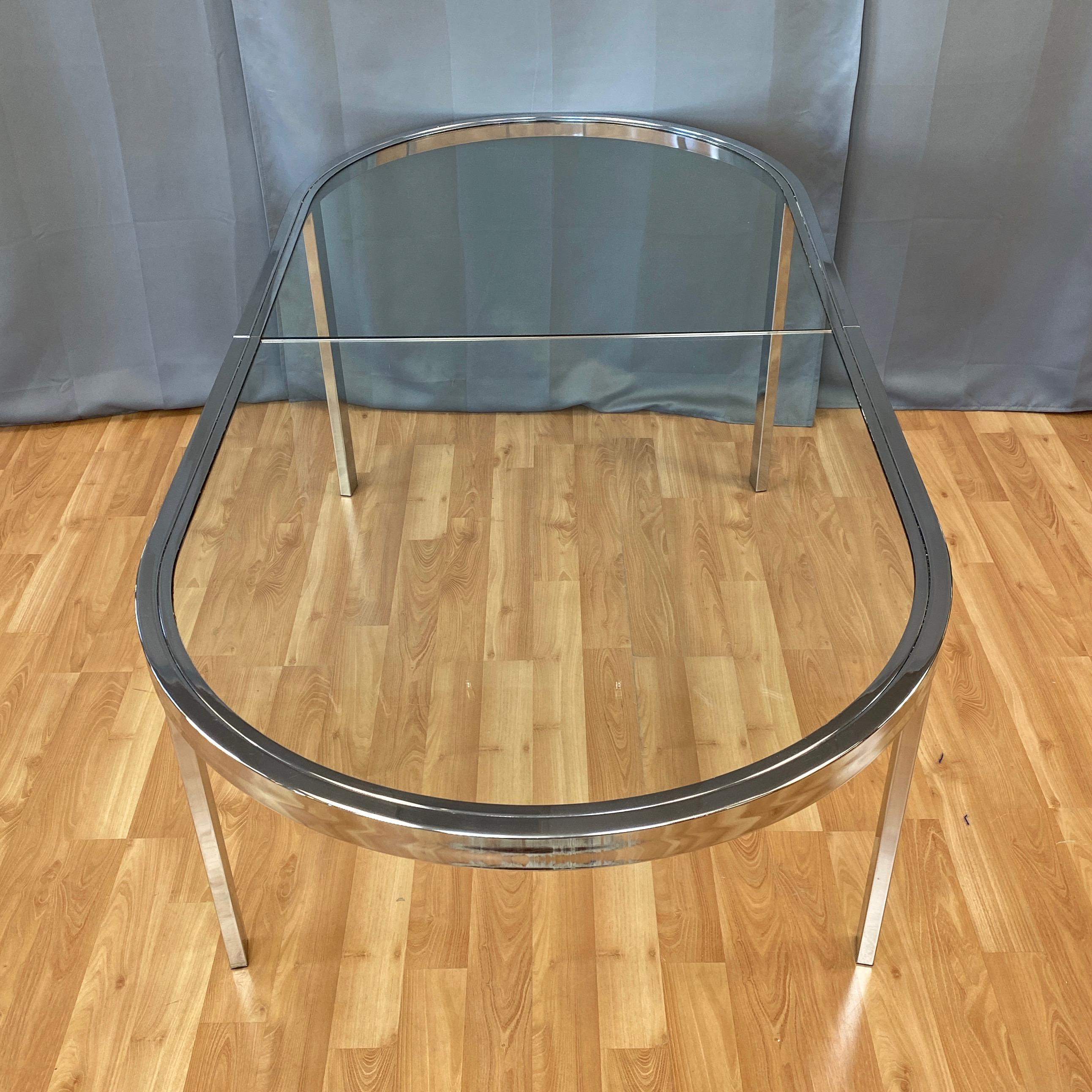 American Milo Baughman Chrome and Glass Racetrack Dining Table, 1970s