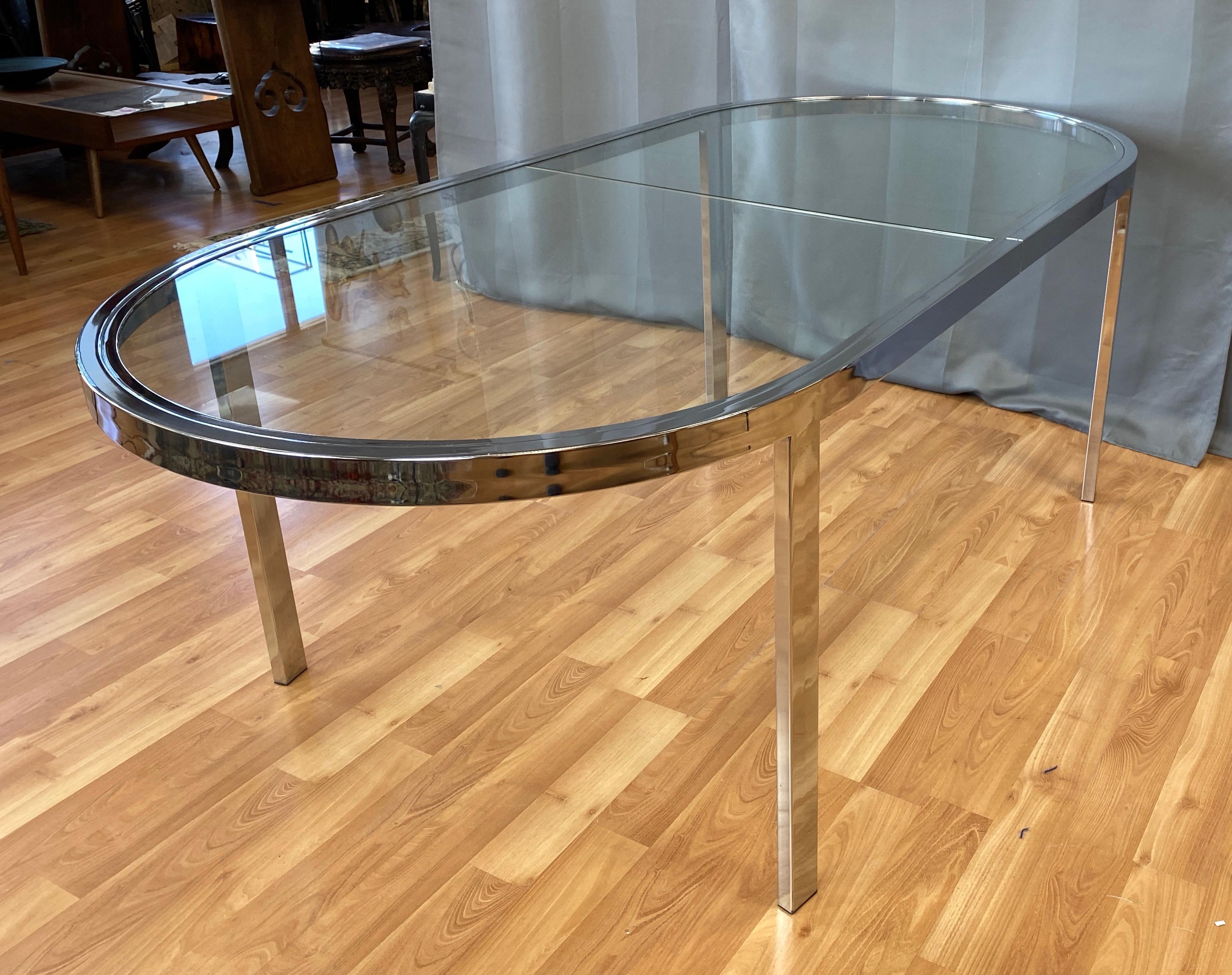 Milo Baughman Chrome and Glass Racetrack Dining Table, 1970s In Good Condition In San Francisco, CA