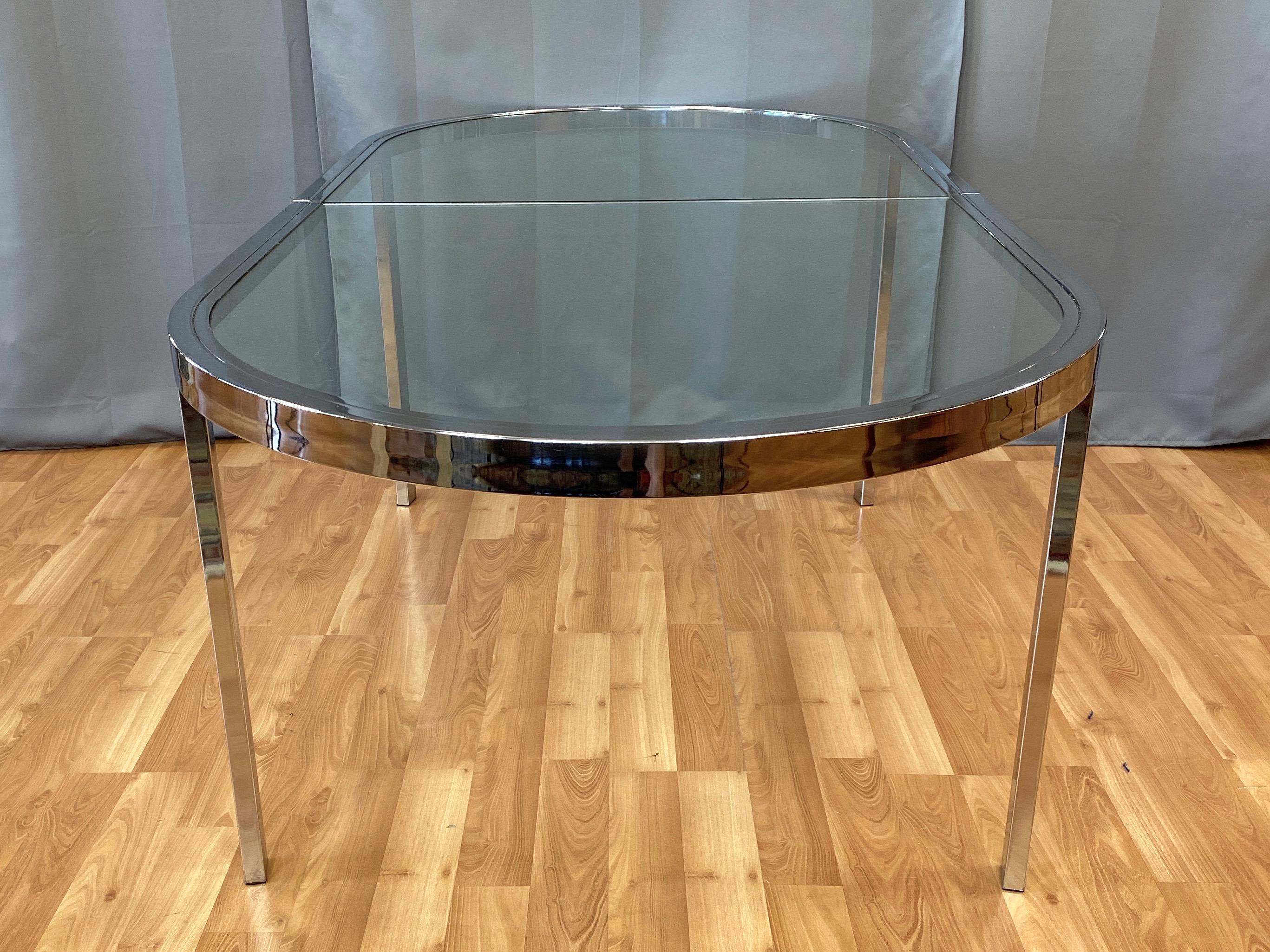 Late 20th Century Milo Baughman Chrome and Glass Racetrack Dining Table, 1970s