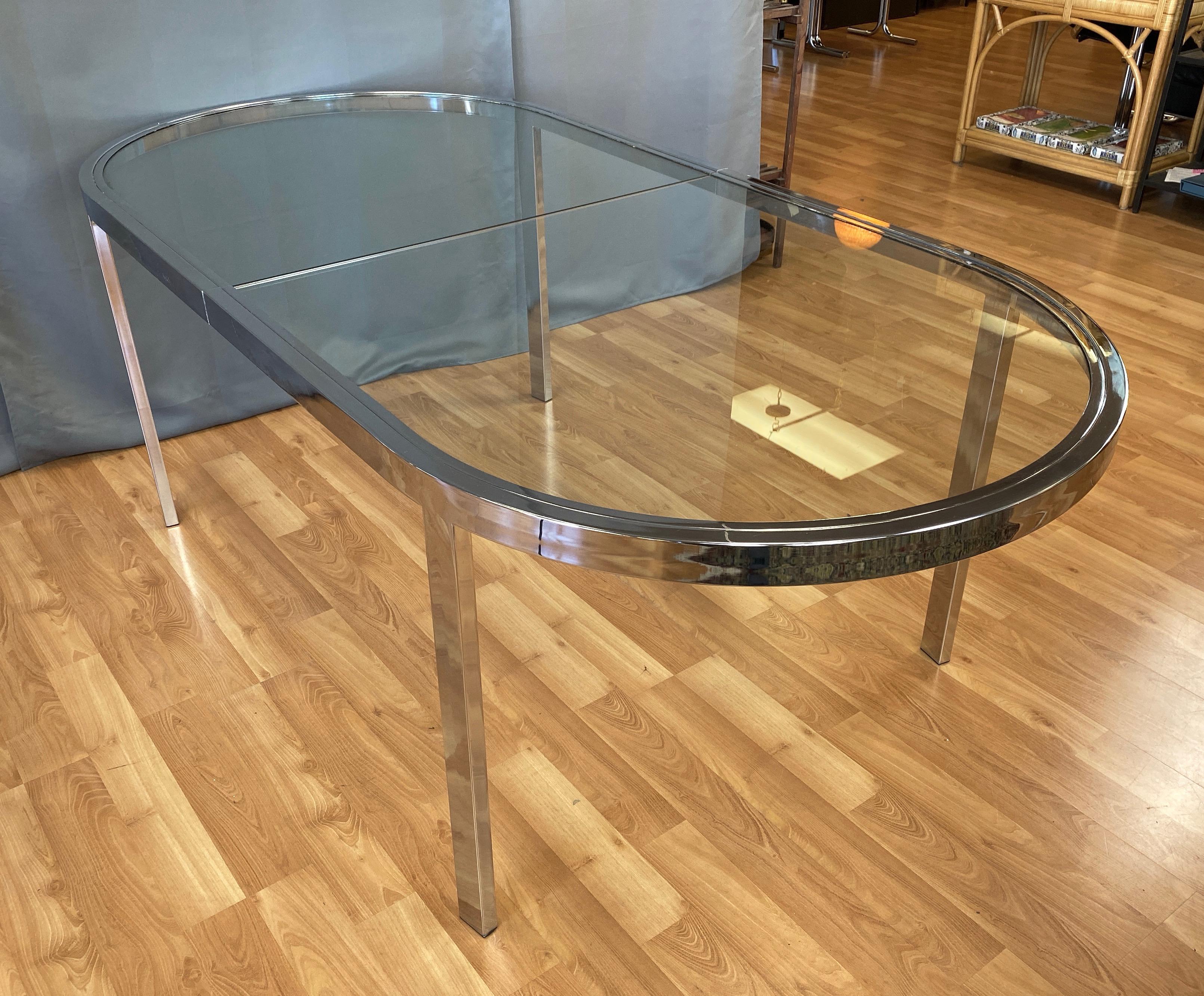 Steel Milo Baughman Chrome and Glass Racetrack Dining Table, 1970s