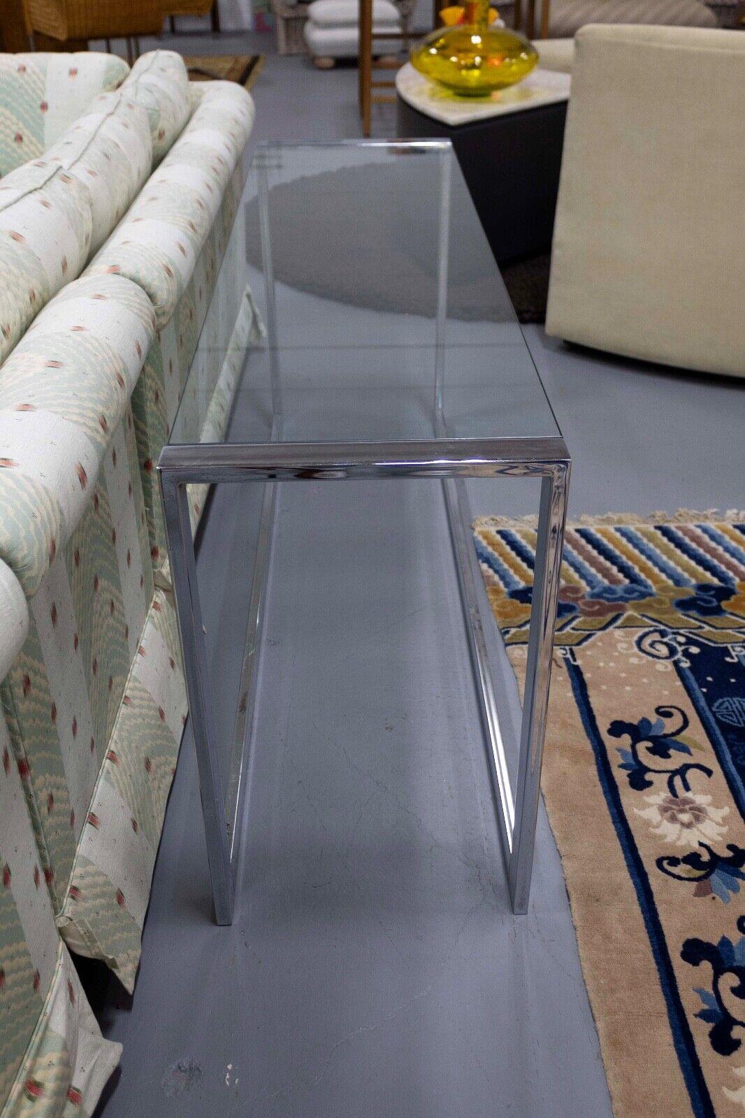 Milo Baughman Chrome and Glass Rectangle Console Table Contemporary Modern In Good Condition For Sale In Keego Harbor, MI