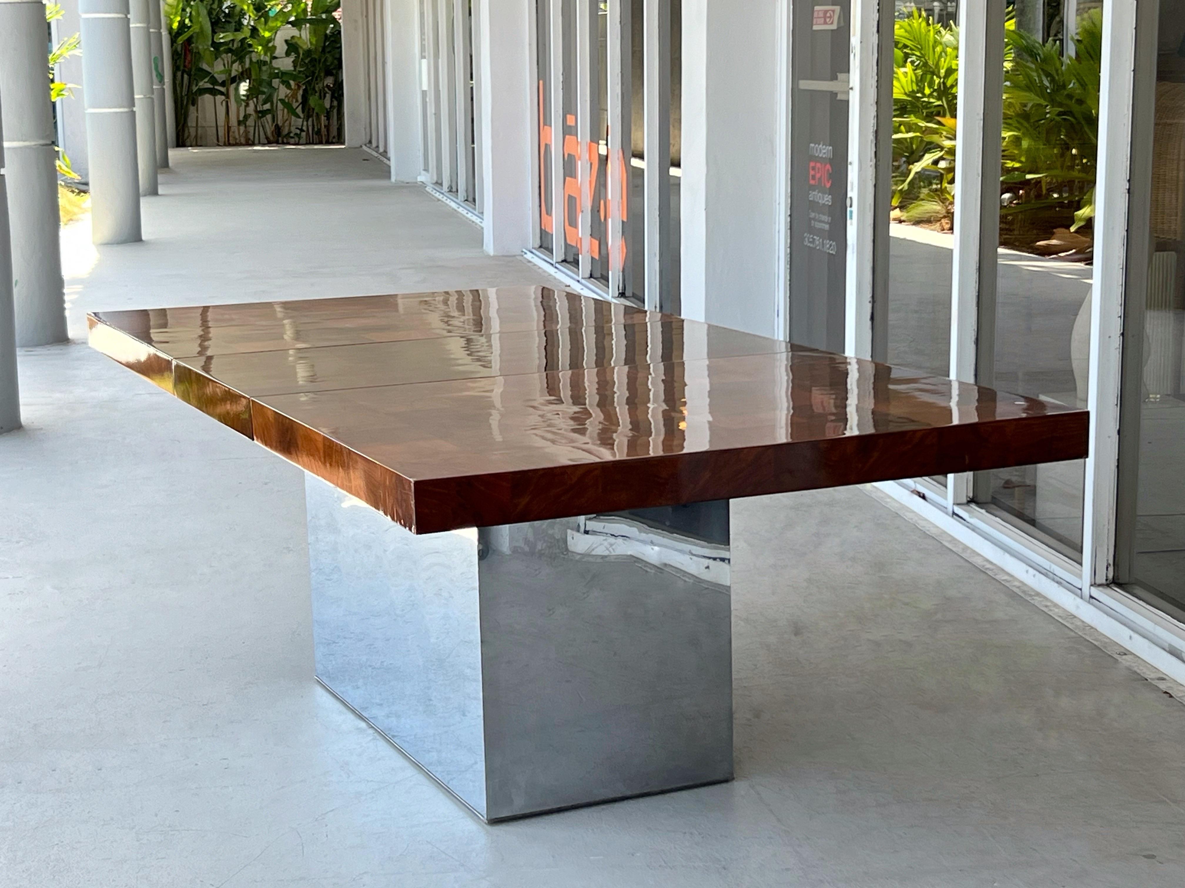 American Milo Baughman Chrome and Rosewood Dining Table 