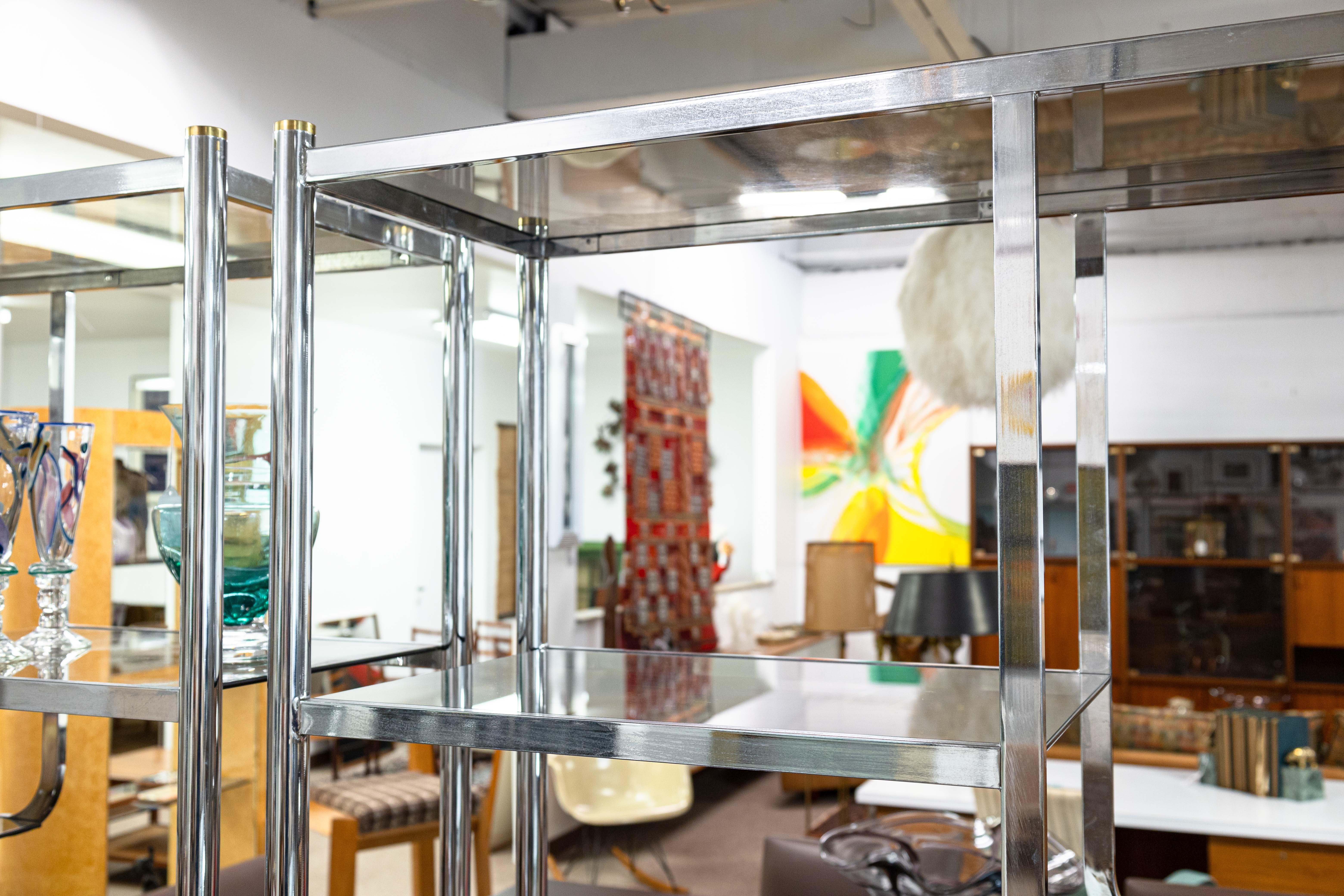 20th Century Milo Baughman Chrome and Smoked Glass Free Standing Etagere Shelving Unit