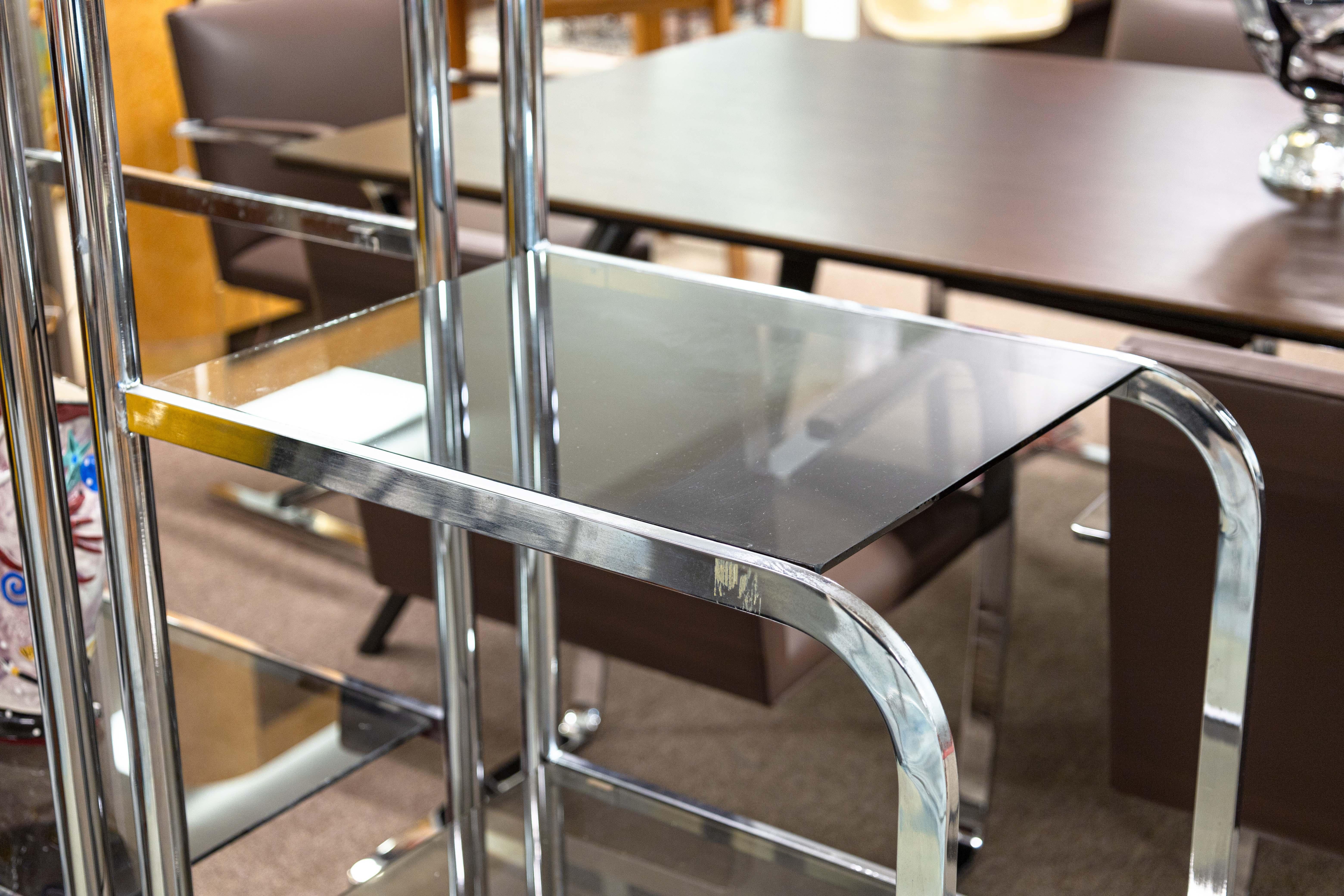 Milo Baughman Chrome and Smoked Glass Free Standing Etagere Shelving Unit 2
