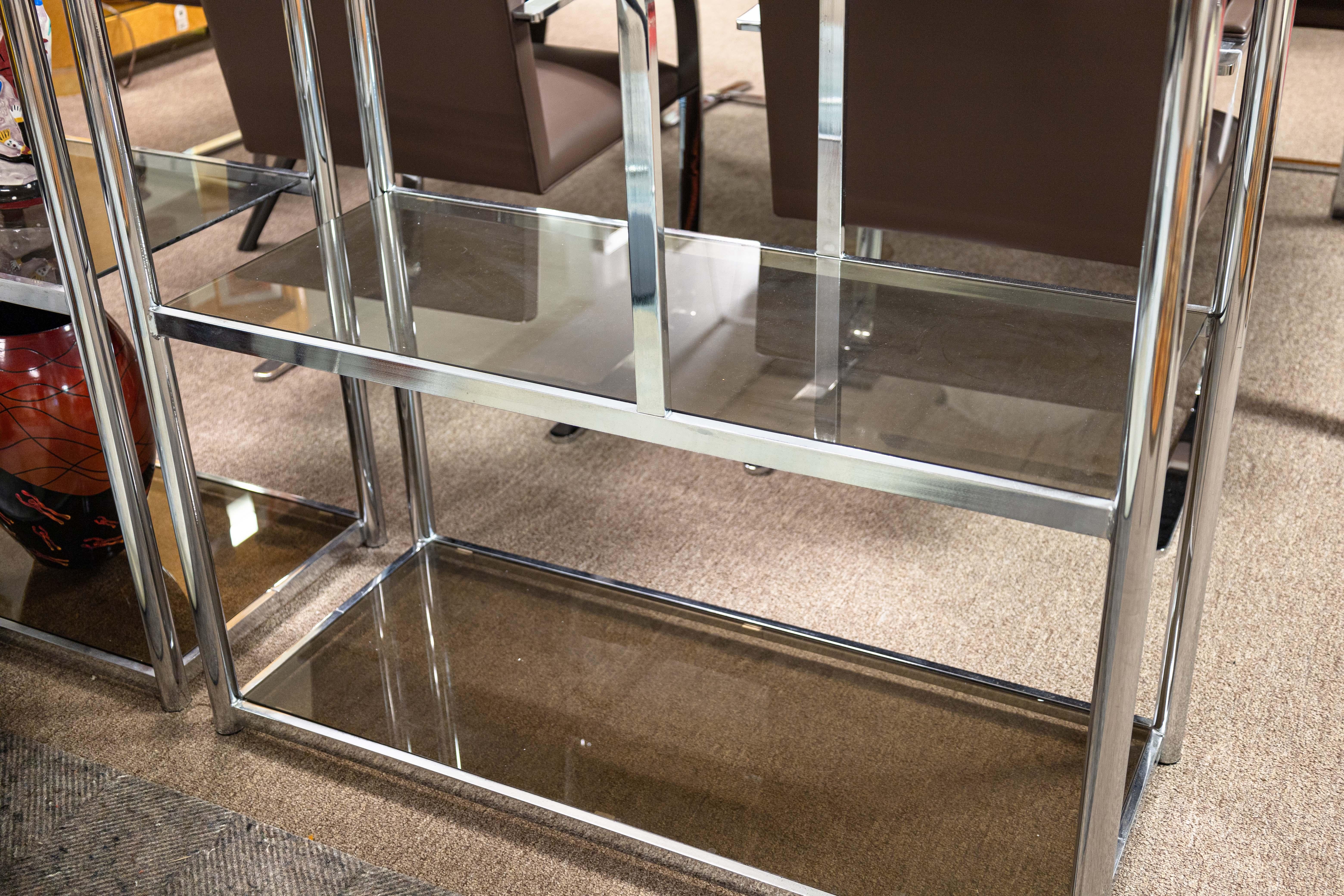 Milo Baughman Chrome and Smoked Glass Free Standing Etagere Shelving Unit 3