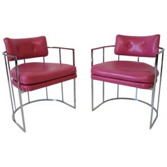 Milo Baughman Chrome and Upholstered Chairs