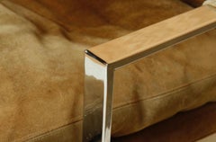 Milo Baughman Chrome Armchair in Original Tan Suede