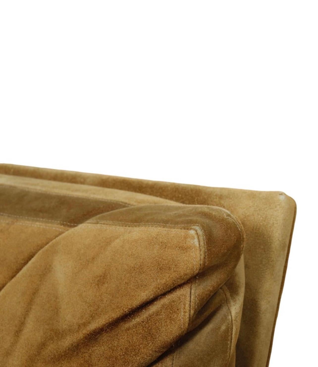 Mid-Century Modern Milo Baughman Chrome Armchair in Original Tan Suede For Sale