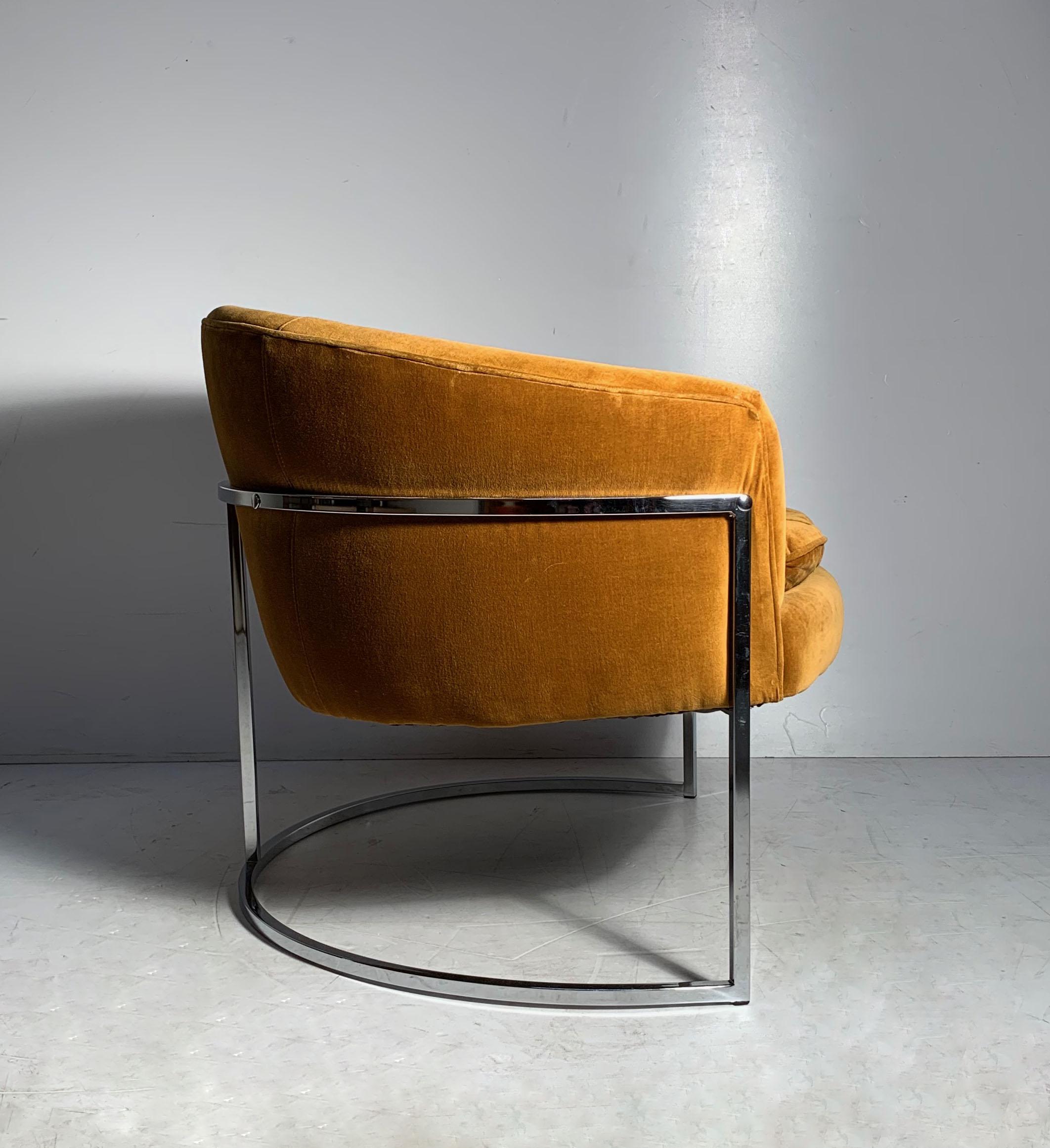 Mid-Century Modern Milo Baughman Chrome Barrel Back Club Chair