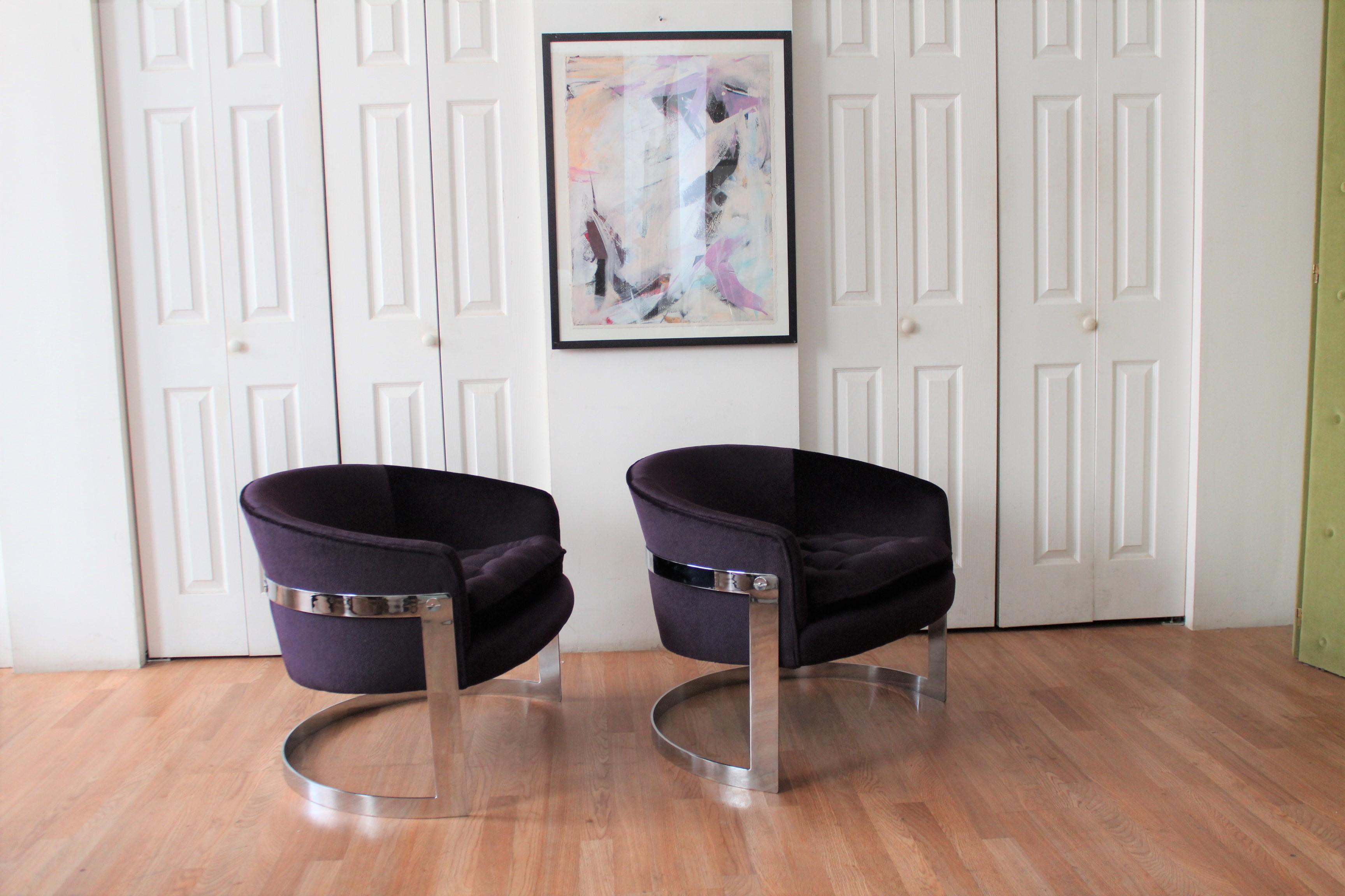 Flair Chrome and Mohair Designer Lounge Chairs For Sale 8