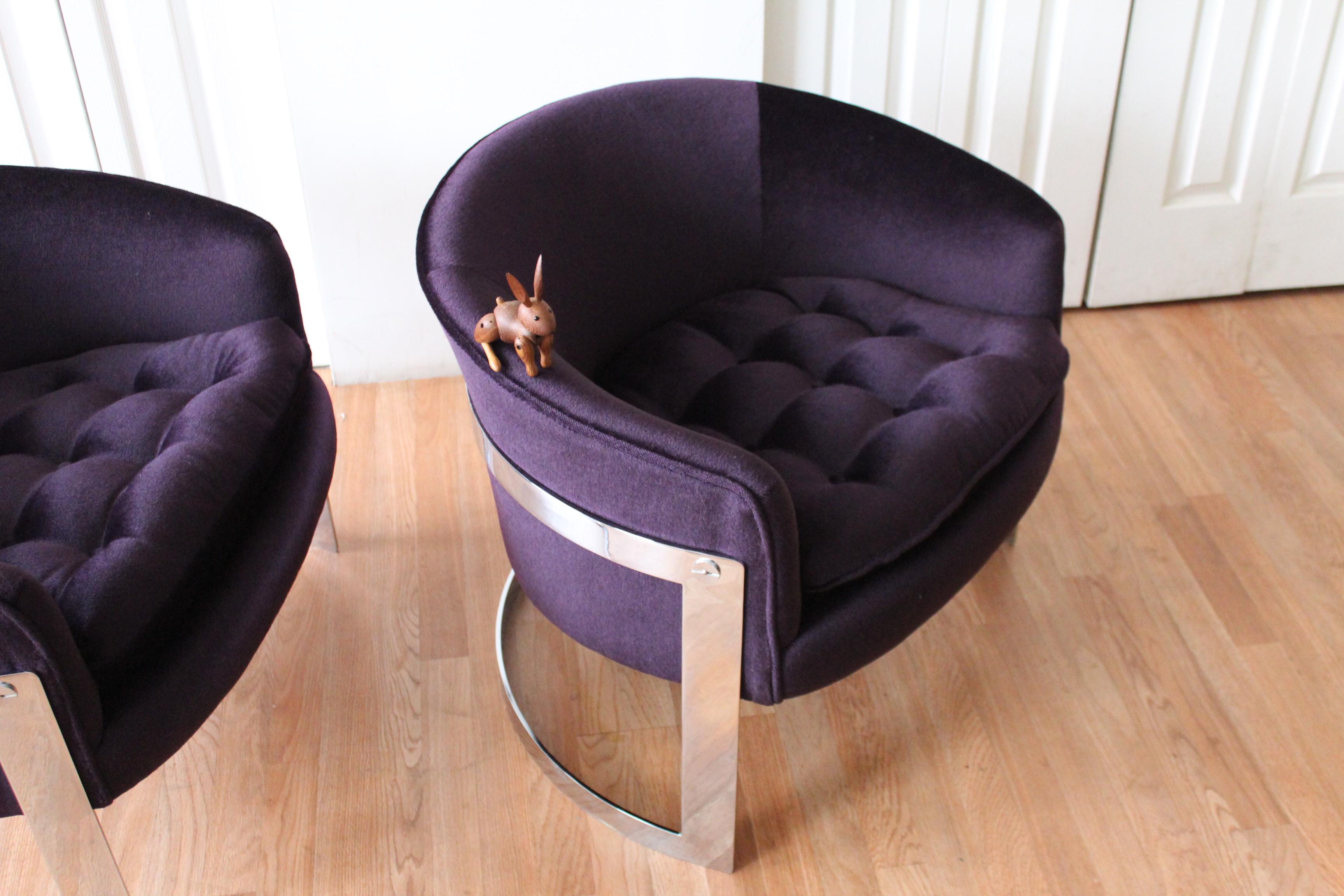 Flair Chrome and Mohair Designer Lounge Chairs For Sale 9