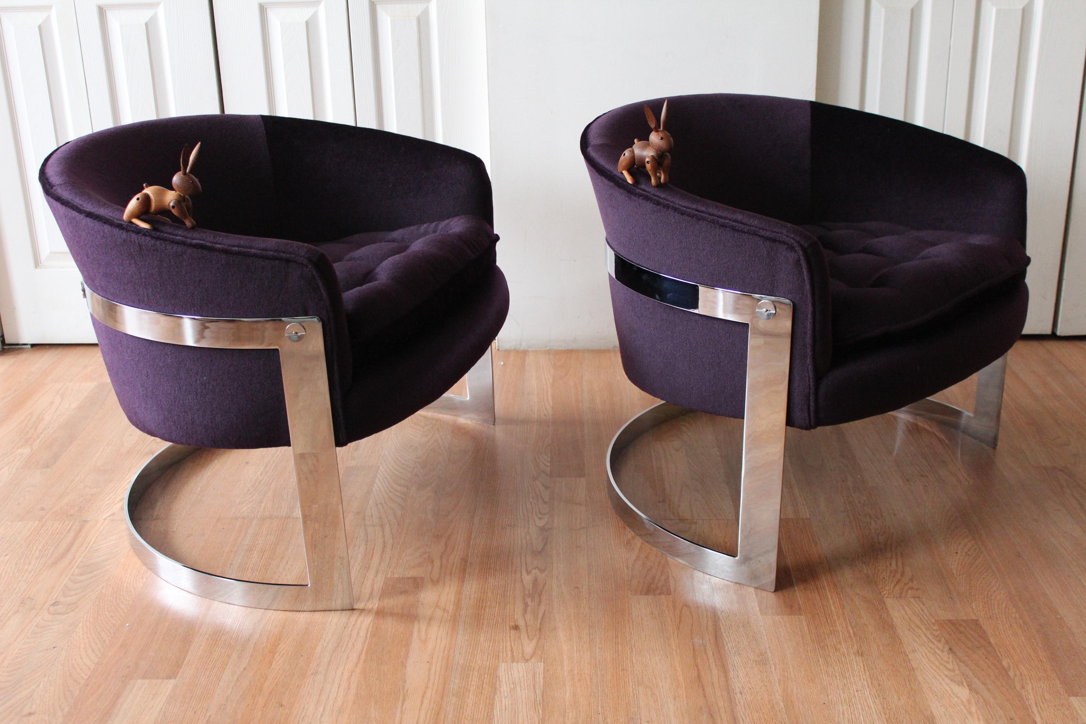 Flair Chrome and Mohair Designer Lounge Chairs For Sale 12