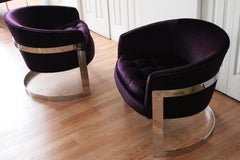 Flair Chrome and Mohair Designer Lounge Chairs