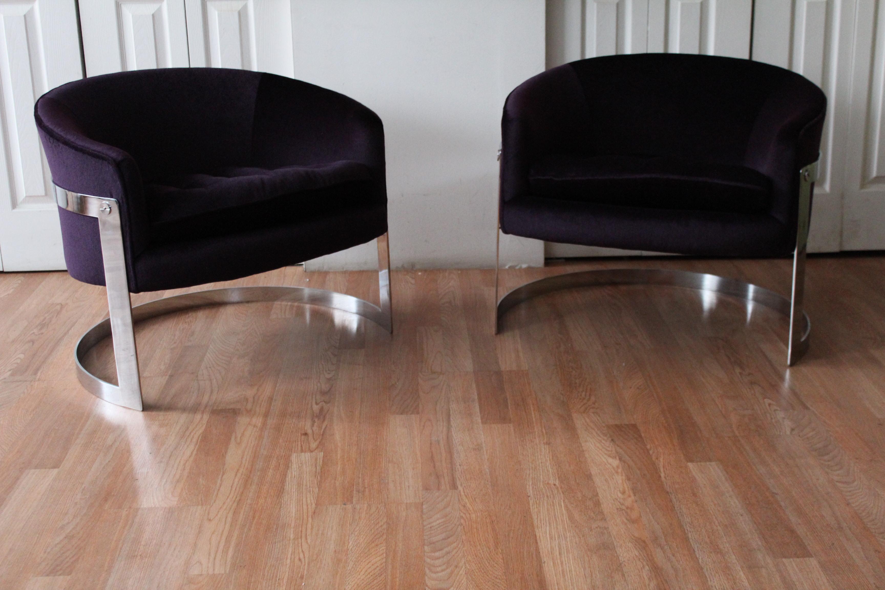 Flair Chrome and Mohair Designer Lounge Chairs In Good Condition For Sale In Chicago, IL