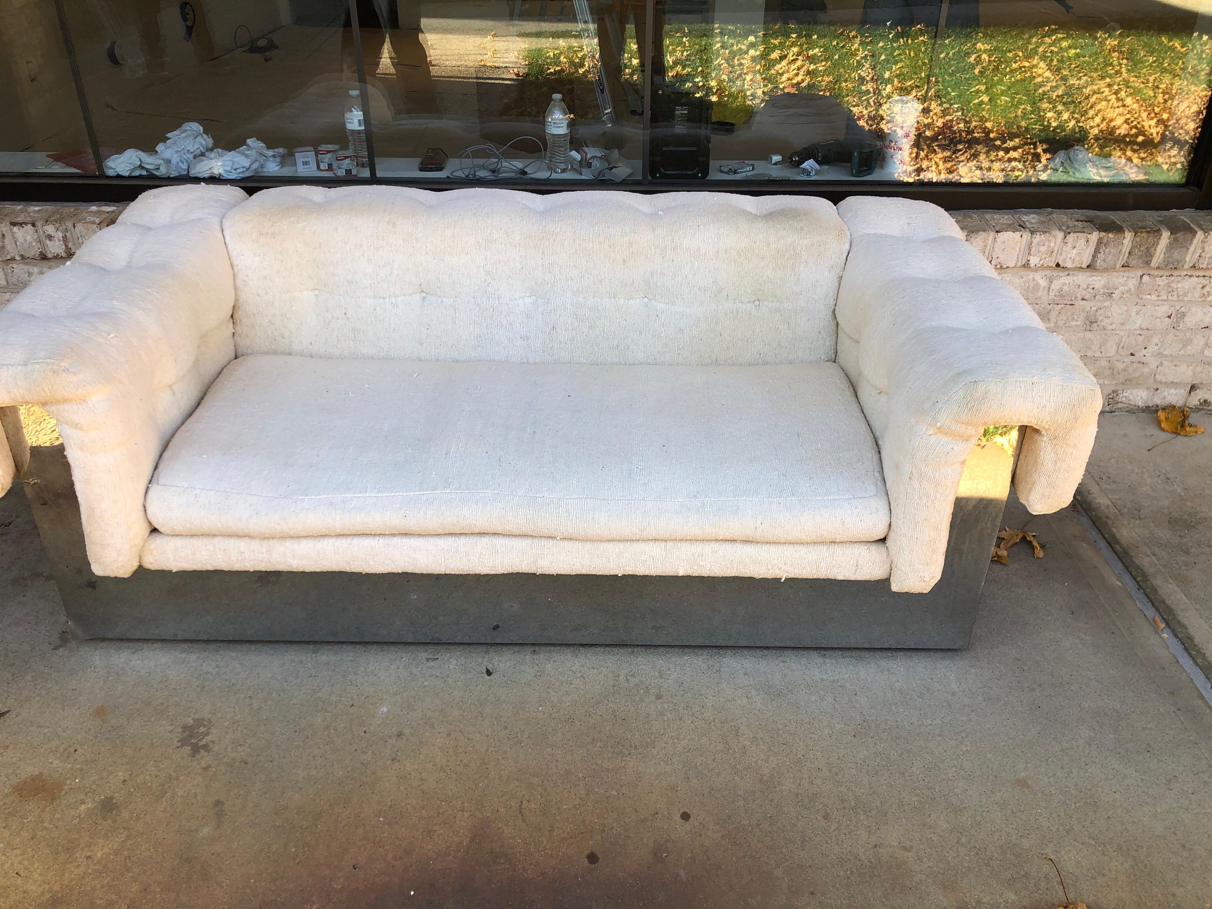 American Milo Baughman Chrome Based Small Sofa For Sale