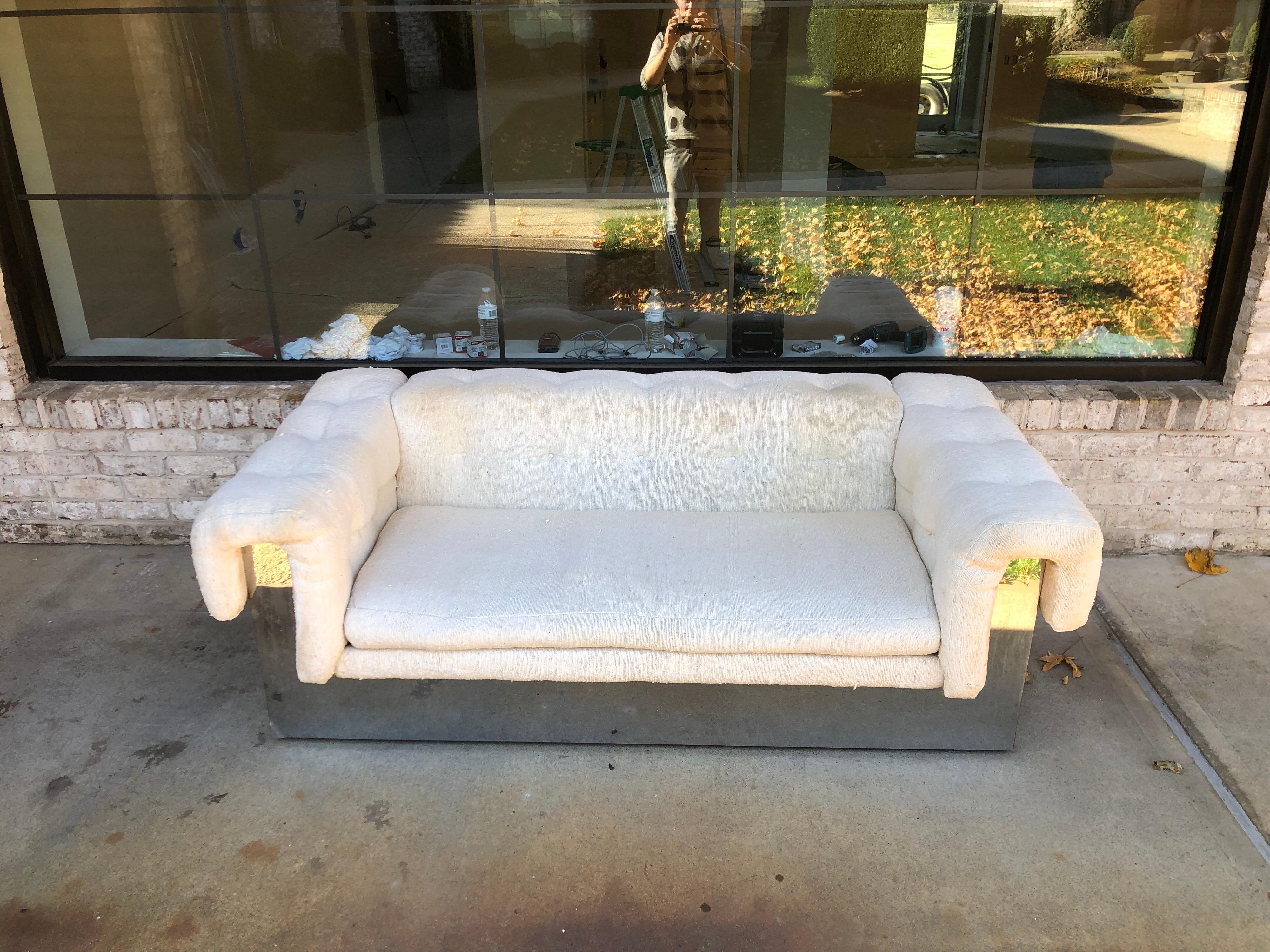 Late 20th Century Milo Baughman Chrome Based Small Sofa For Sale