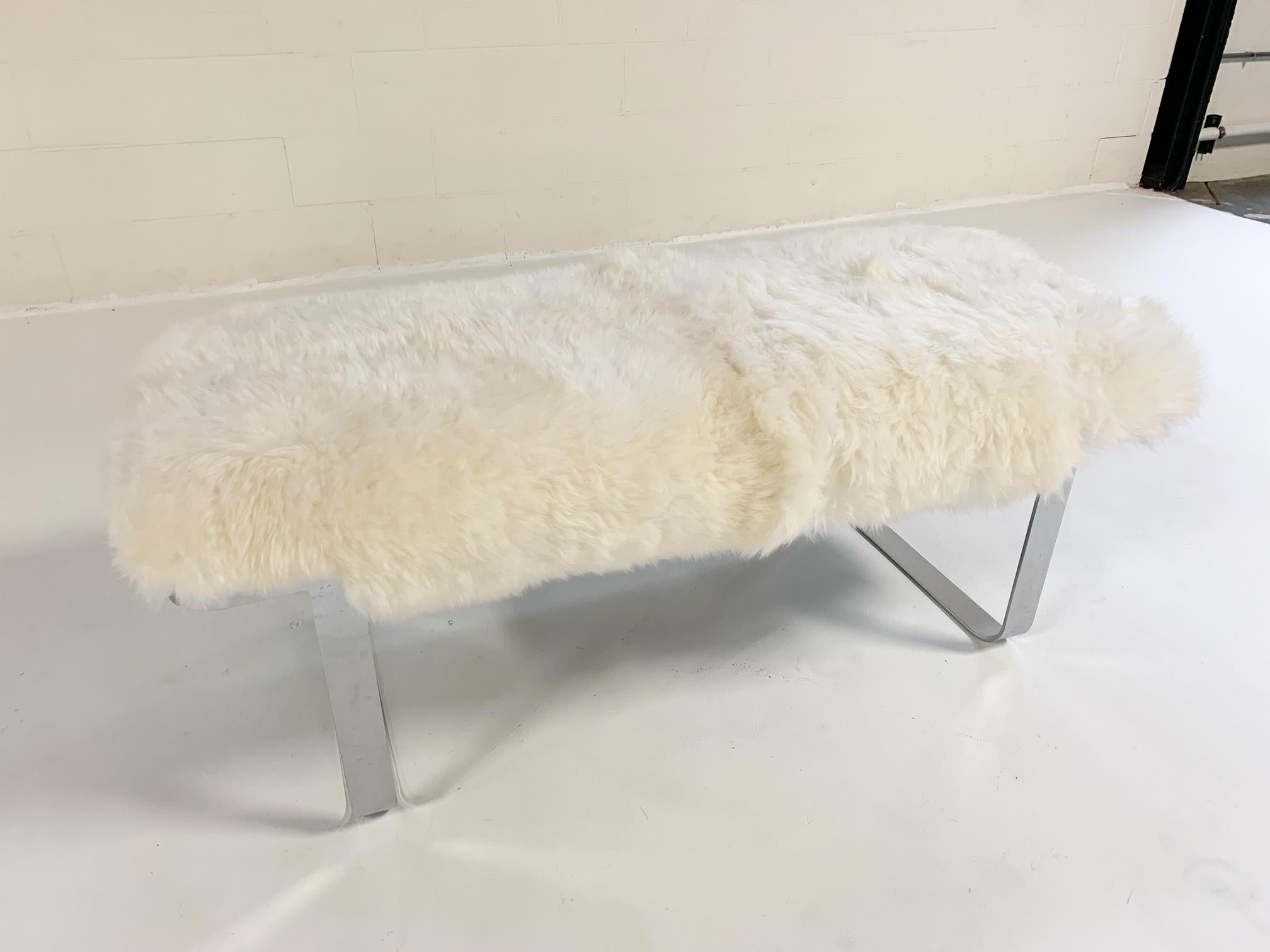 We keep picturing this amazing bench at the end of a beautiful bed. Our designers chose our soft and thick Brazilian sheepskin to pair perfectly with the slick and shiny chrome.

Measures: 49