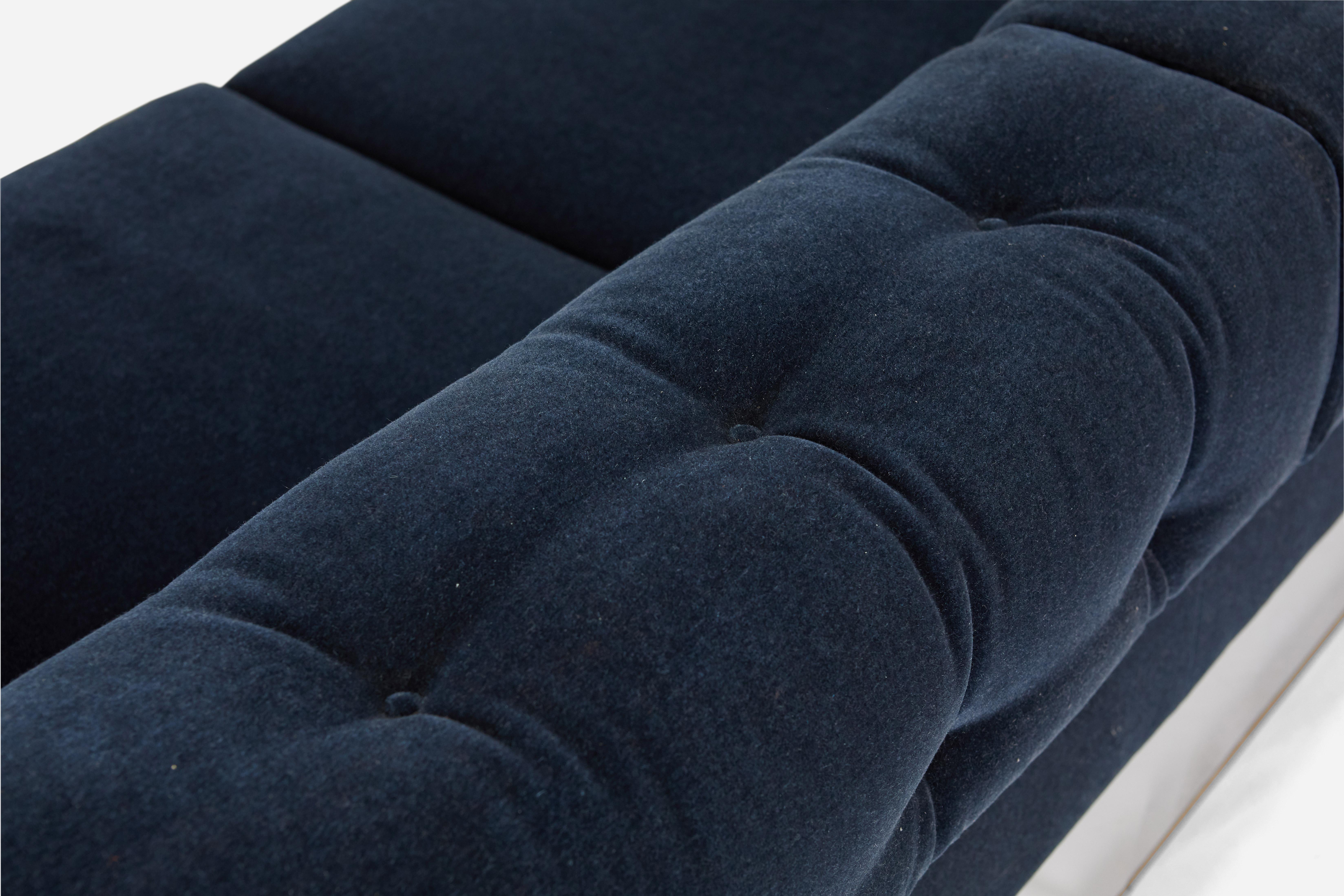Mid-Century Modern Milo Baughman Chrome Case Sofa in Blue Mohair
