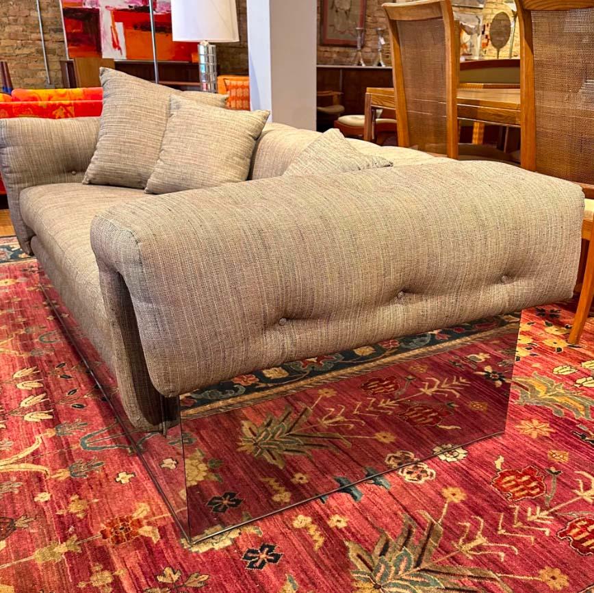 Milo Baughman for Thayer Coggin Chrome Case Tufted Sofa In Good Condition For Sale In Skokie, IL