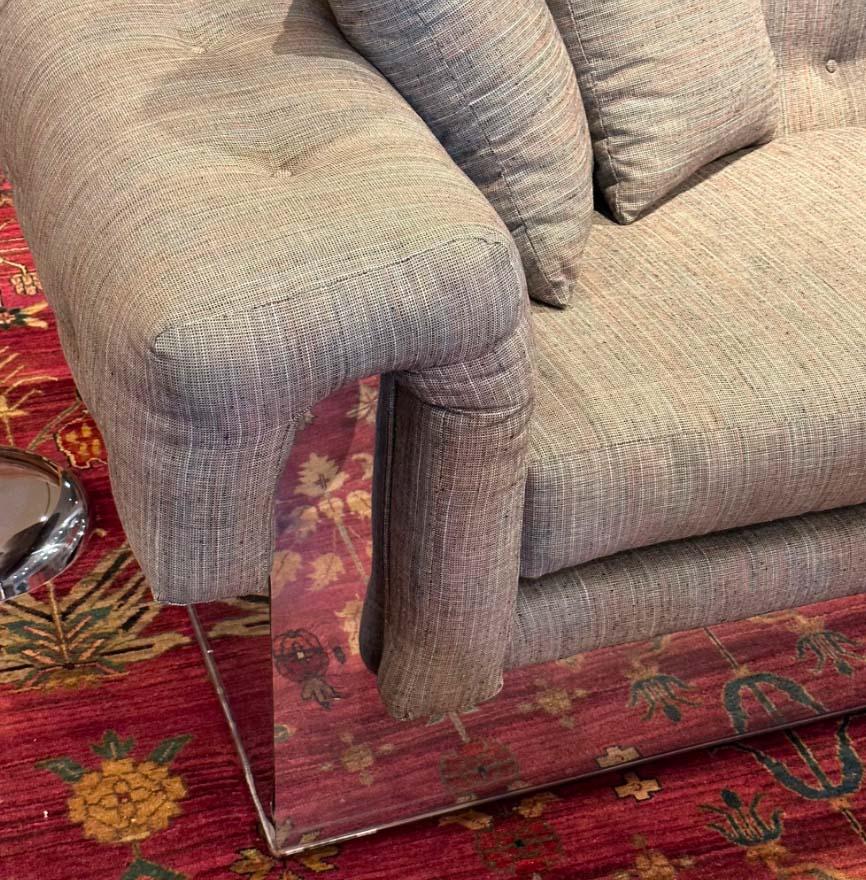 Late 20th Century Milo Baughman for Thayer Coggin Chrome Case Tufted Sofa