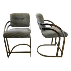Chrome Counter Height Stools in the Style of Arthur Umanoff
