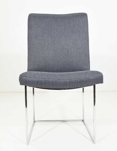 Milo Baughman Chrome Dining Chair in Holly Hunt Blue Alpaca, by Pairs up to 8