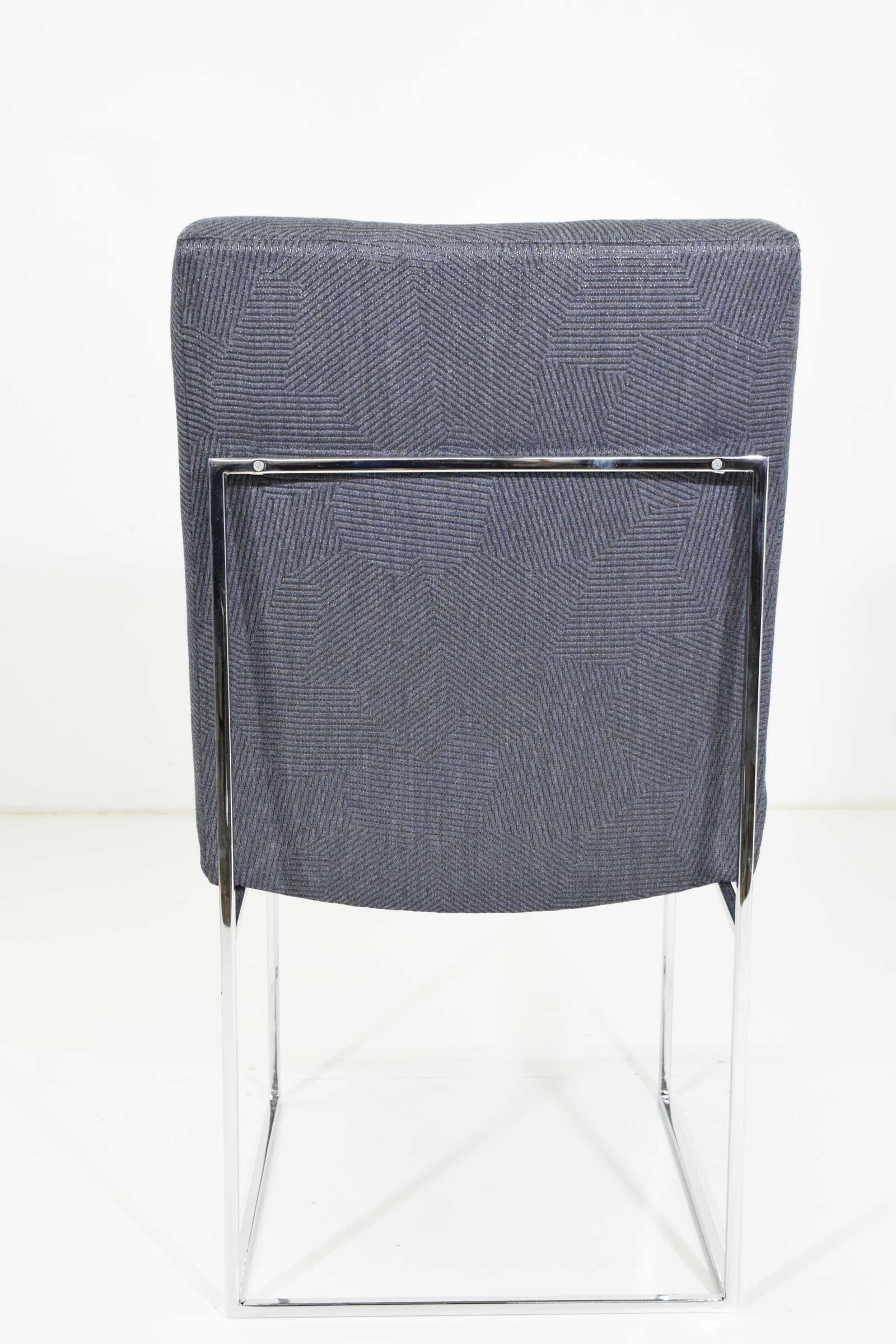 North American Milo Baughman Chrome Dining Chair in Holly Hunt Blue Alpaca, by Pairs up to 8 For Sale
