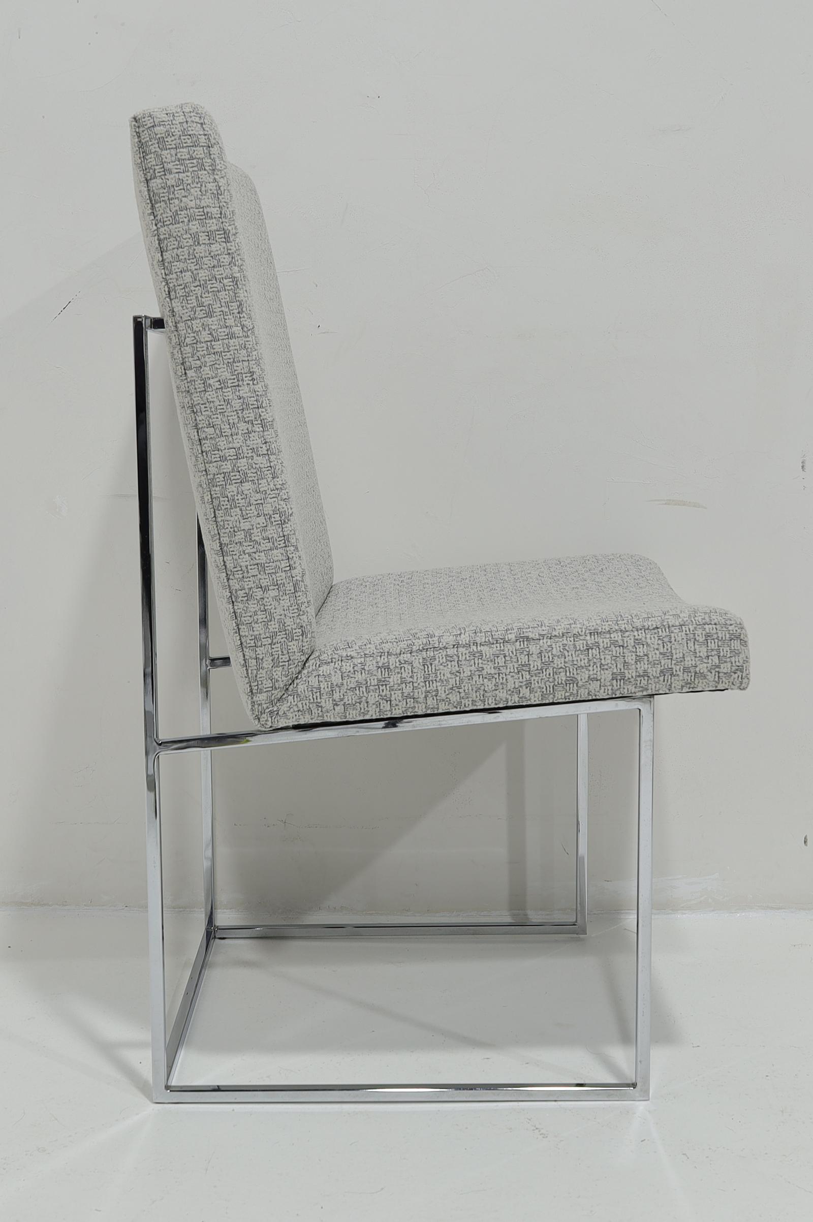 Milo Baughman Chrome Dining Chairs in Holly Hunt Wool For Sale 3